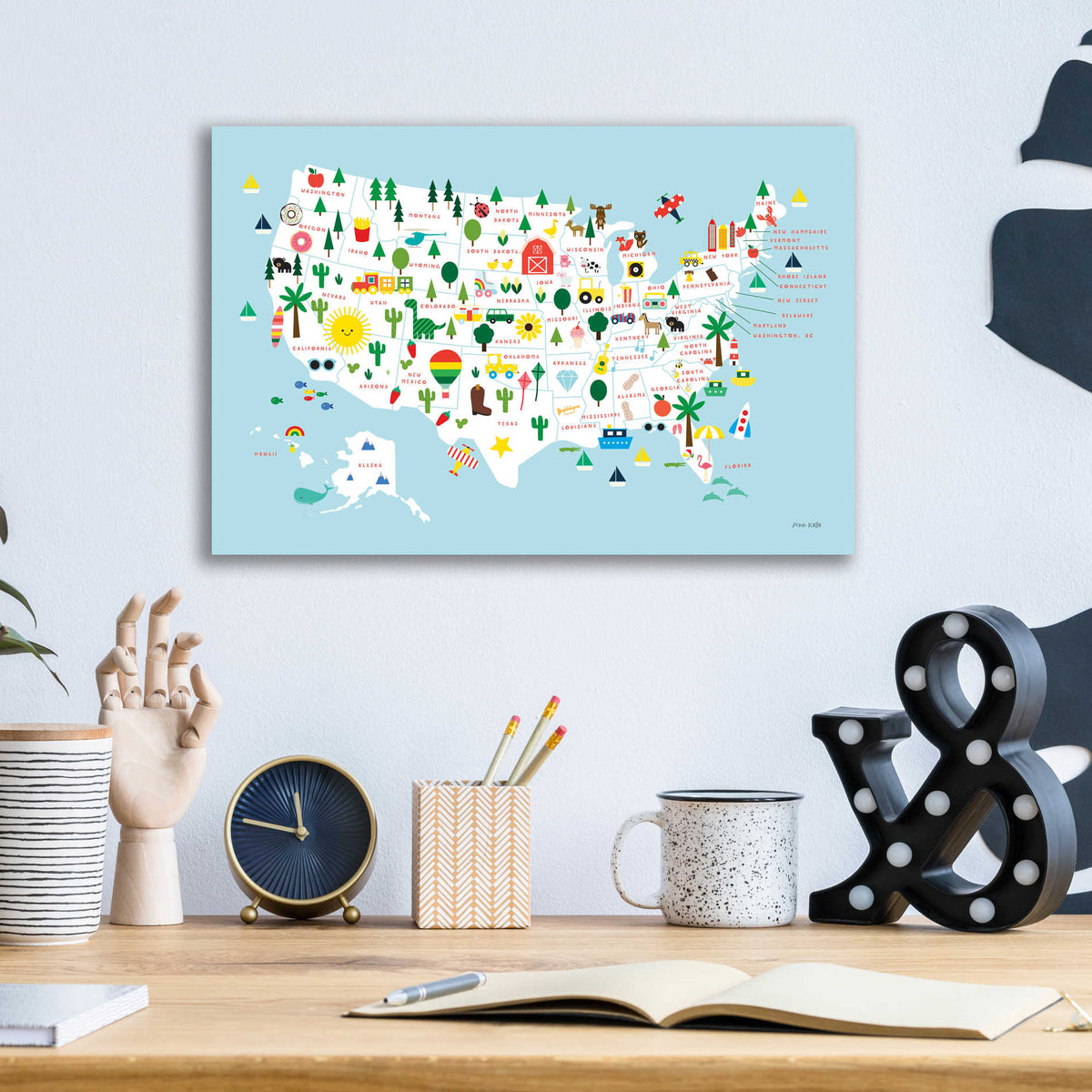 Epic Art 'Fun USA Map' by Ann Kelle Designs, Acrylic Glass Wall Art,16x12