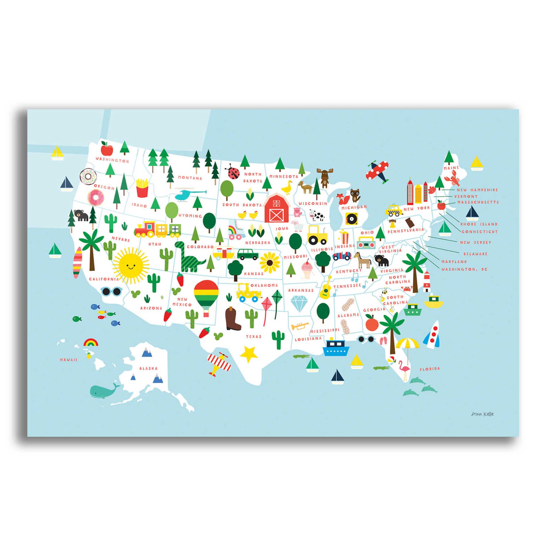 Epic Art 'Fun USA Map' by Ann Kelle Designs, Acrylic Glass Wall Art,16x12