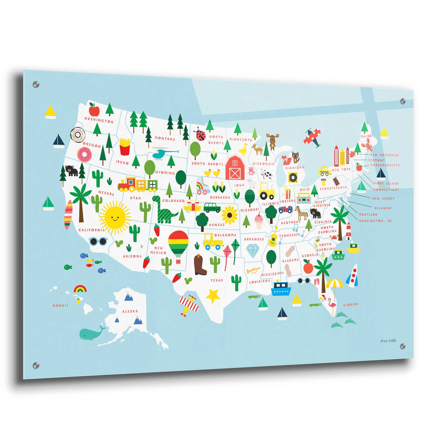 Epic Art 'Fun USA Map' by Ann Kelle Designs, Acrylic Glass Wall Art,36x24