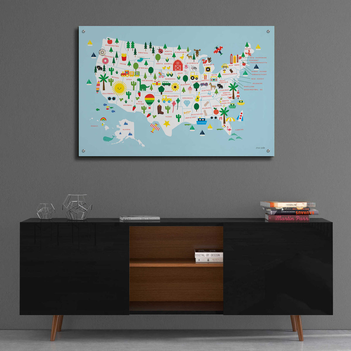 Epic Art 'Fun USA Map' by Ann Kelle Designs, Acrylic Glass Wall Art,36x24
