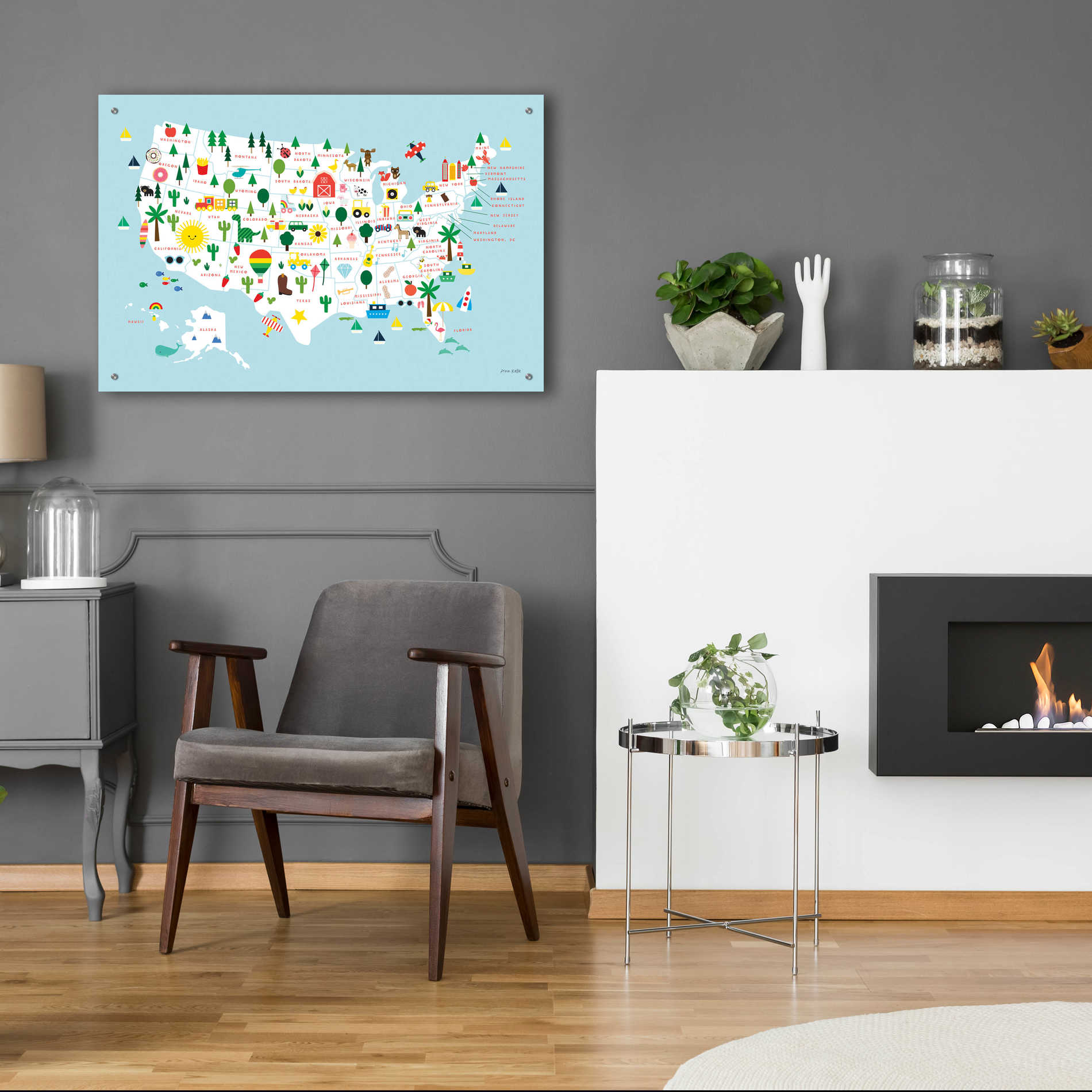 Epic Art 'Fun USA Map' by Ann Kelle Designs, Acrylic Glass Wall Art,36x24