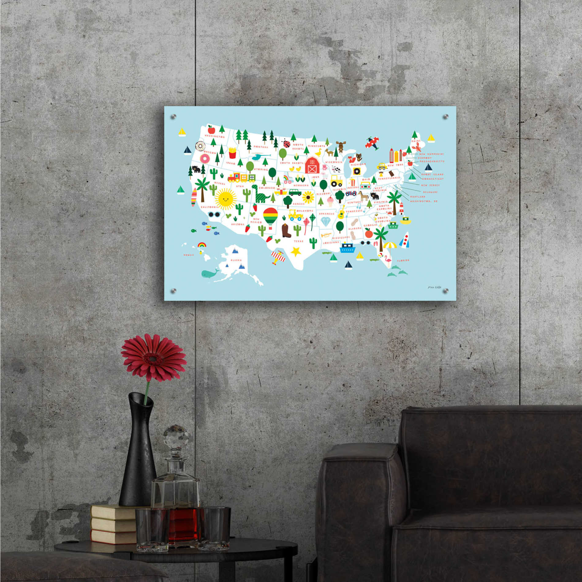 Epic Art 'Fun USA Map' by Ann Kelle Designs, Acrylic Glass Wall Art,36x24