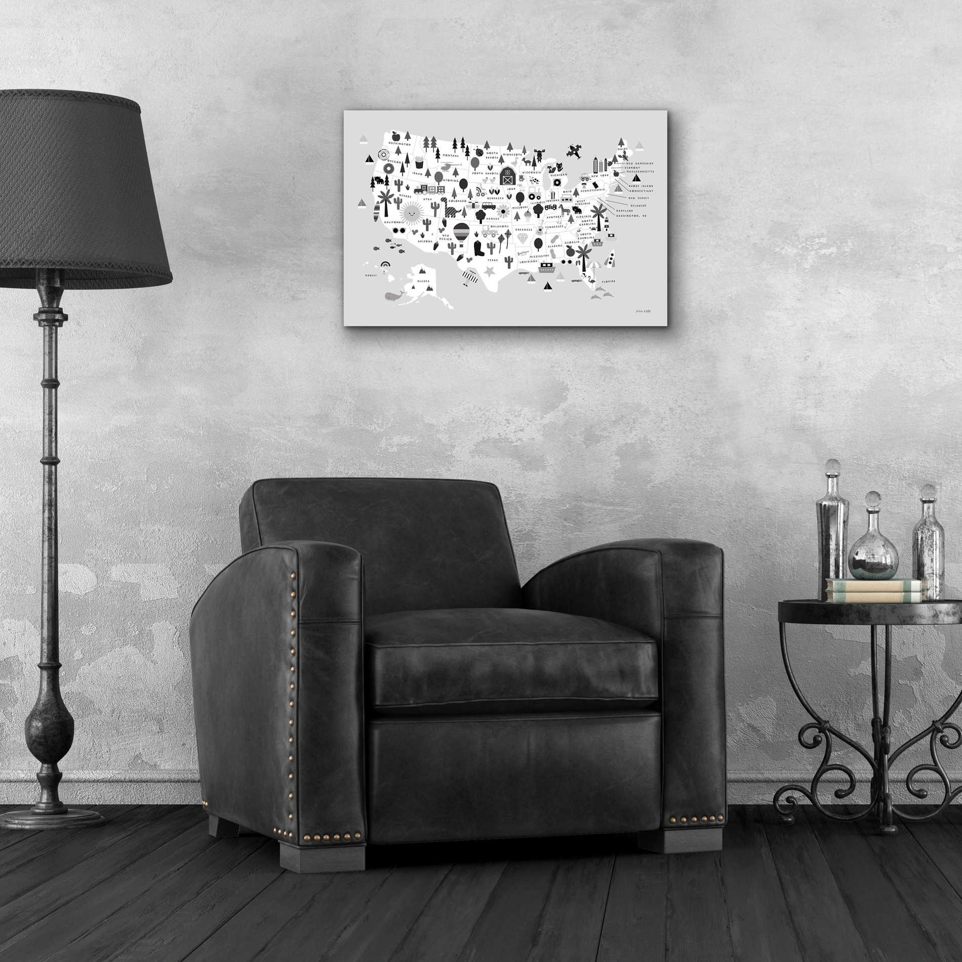 Epic Art 'Fun USA Map BW' by Ann Kelle Designs, Acrylic Glass Wall Art,24x16