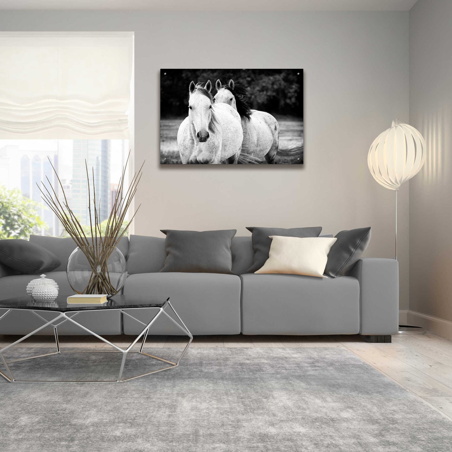 Epic Art 'Two Wild Horses BW' by Debra Van Swearingen, Acrylic Glass Wall Art,36x24