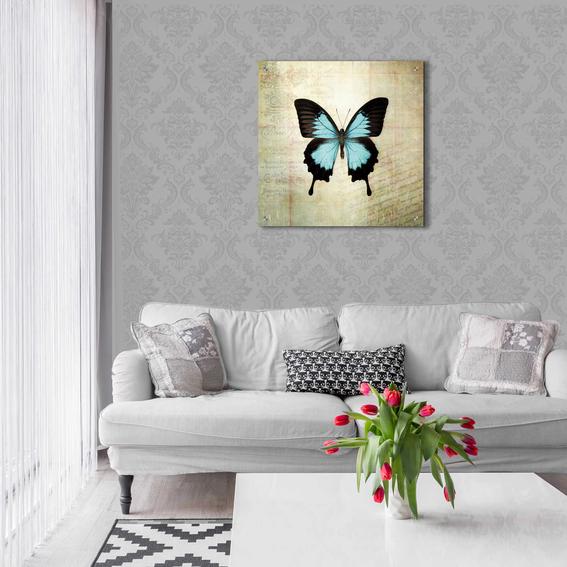 Epic Art 'French Butterfly III' by Debra Van Swearingen, Acrylic Glass Wall Art,24x24