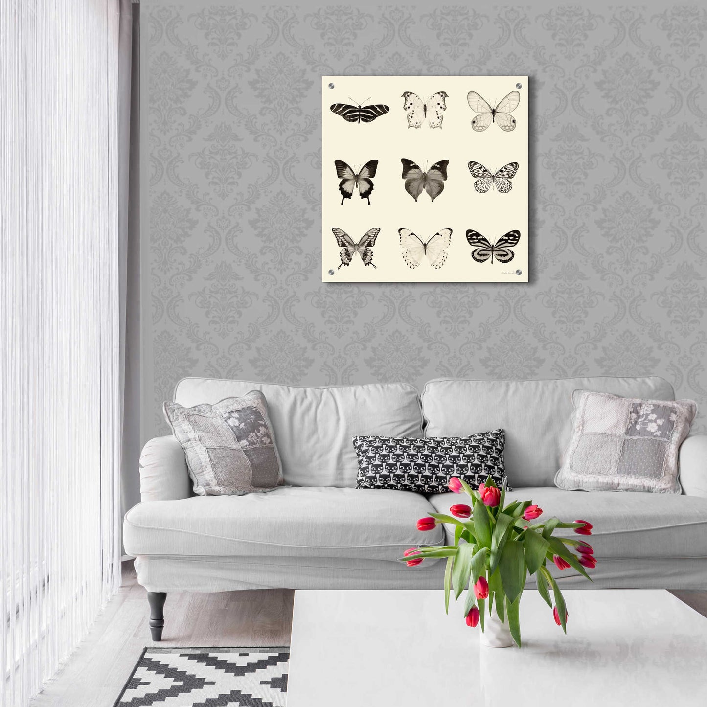 Epic Art 'Butterfly BW 9 Patch' by Debra Van Swearingen, Acrylic Glass Wall Art,24x24