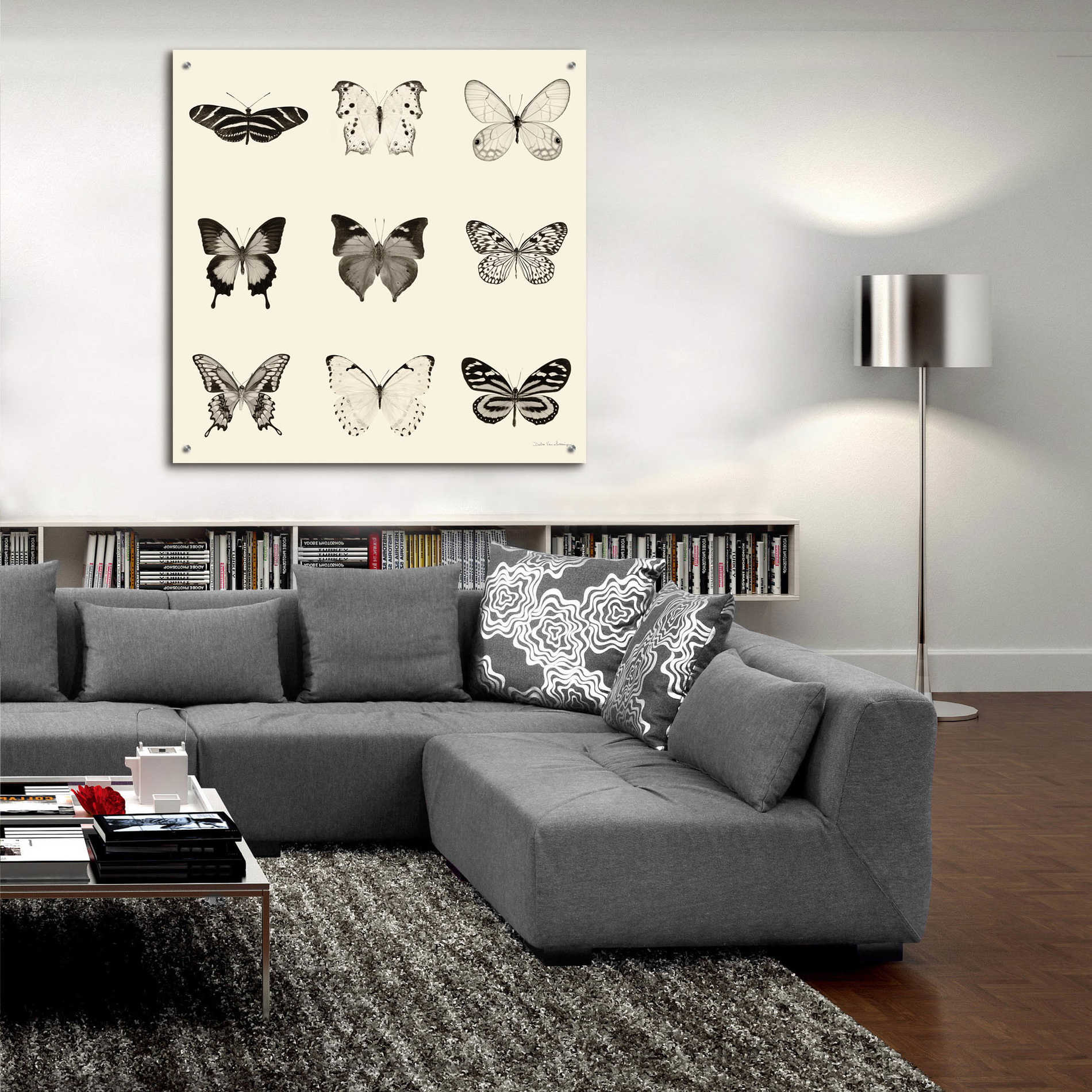 Epic Art 'Butterfly BW 9 Patch' by Debra Van Swearingen, Acrylic Glass Wall Art,36x36