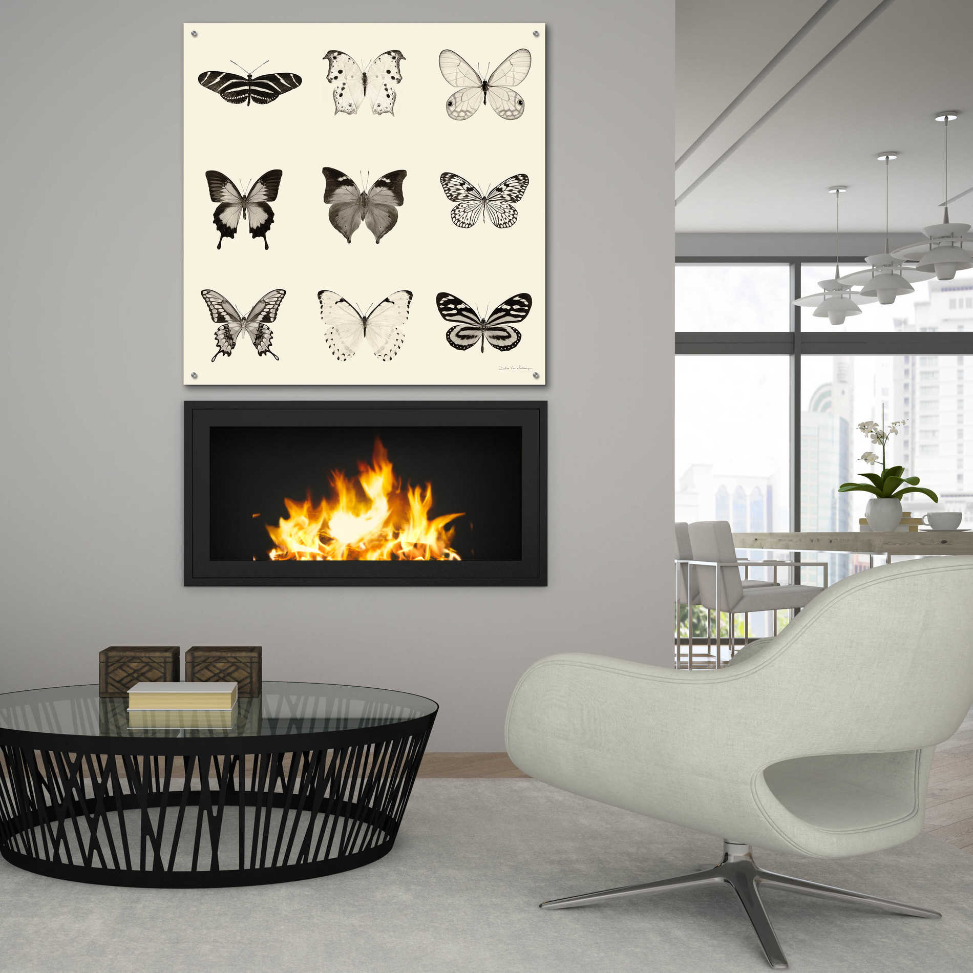 Epic Art 'Butterfly BW 9 Patch' by Debra Van Swearingen, Acrylic Glass Wall Art,36x36