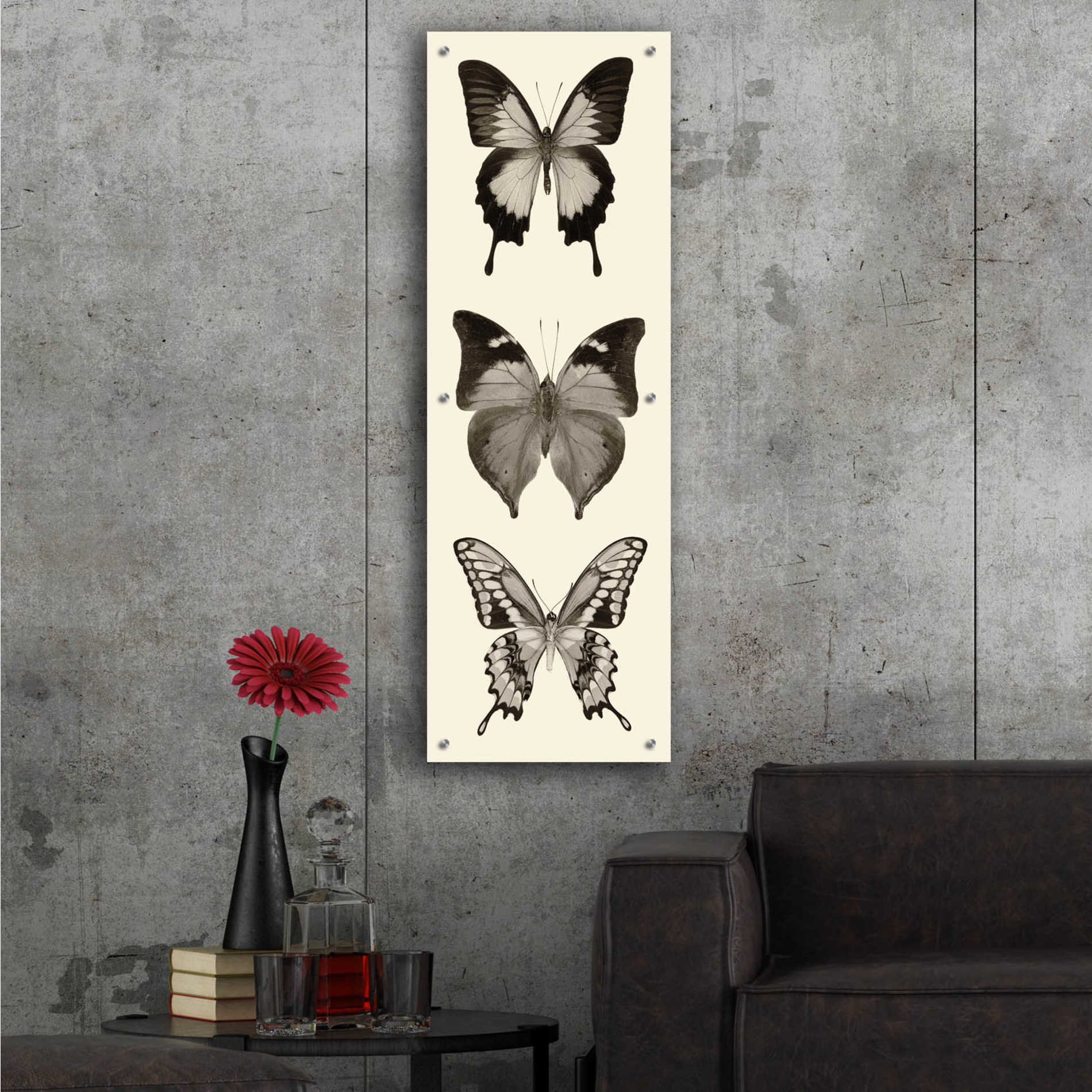 Epic Art 'Butterfly BW Panel I' by Debra Van Swearingen, Acrylic Glass Wall Art,16x48