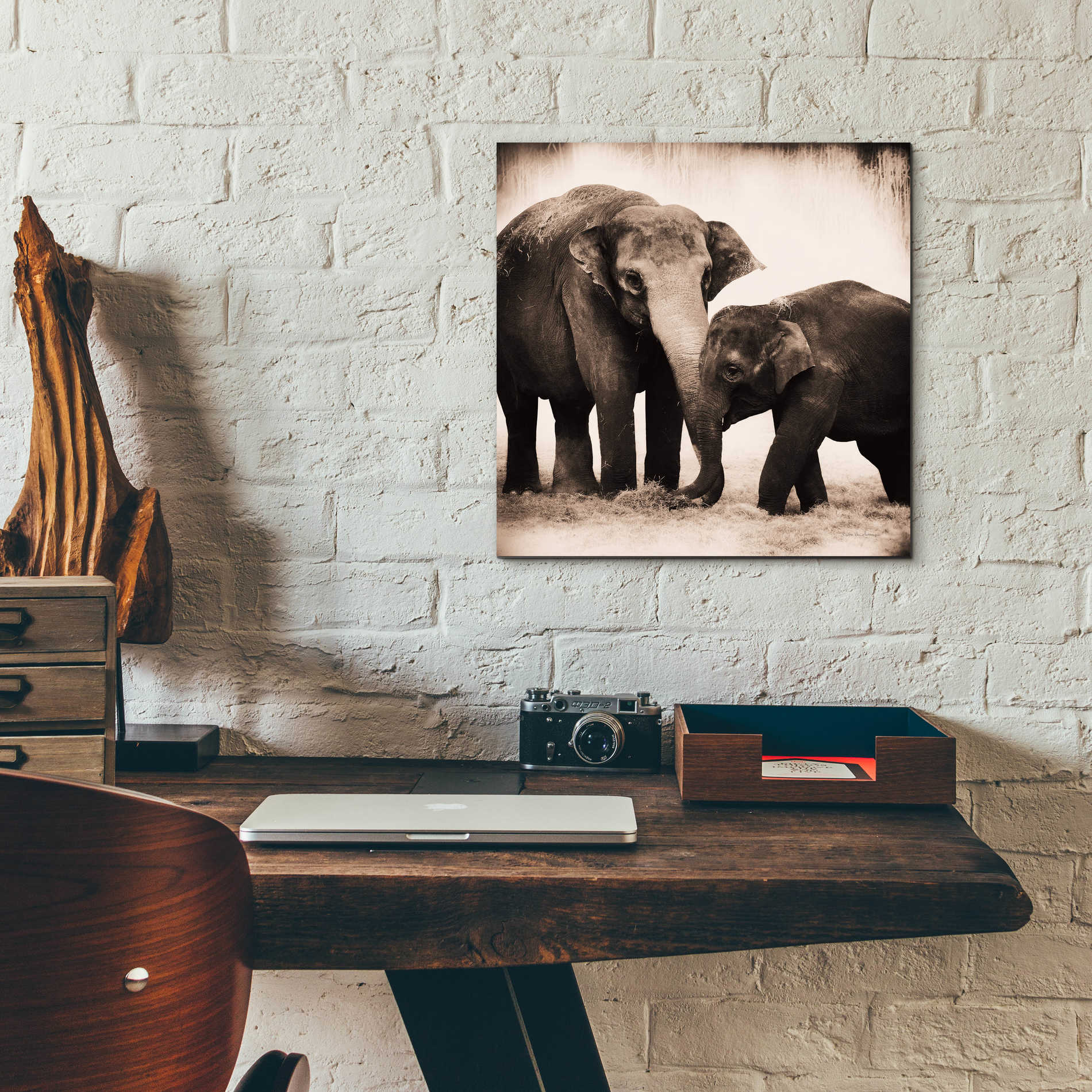 Epic Art 'Elephant III Sepia' by Debra Van Swearingen, Acrylic Glass Wall Art,12x12