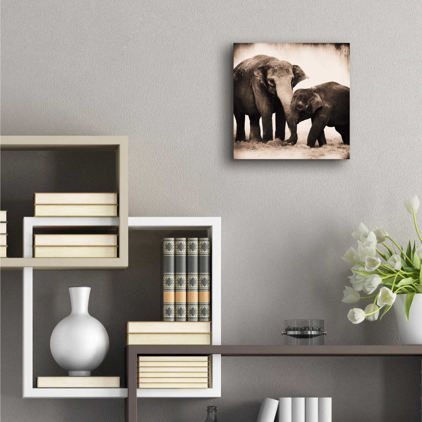 Epic Art 'Elephant III Sepia' by Debra Van Swearingen, Acrylic Glass Wall Art,12x12