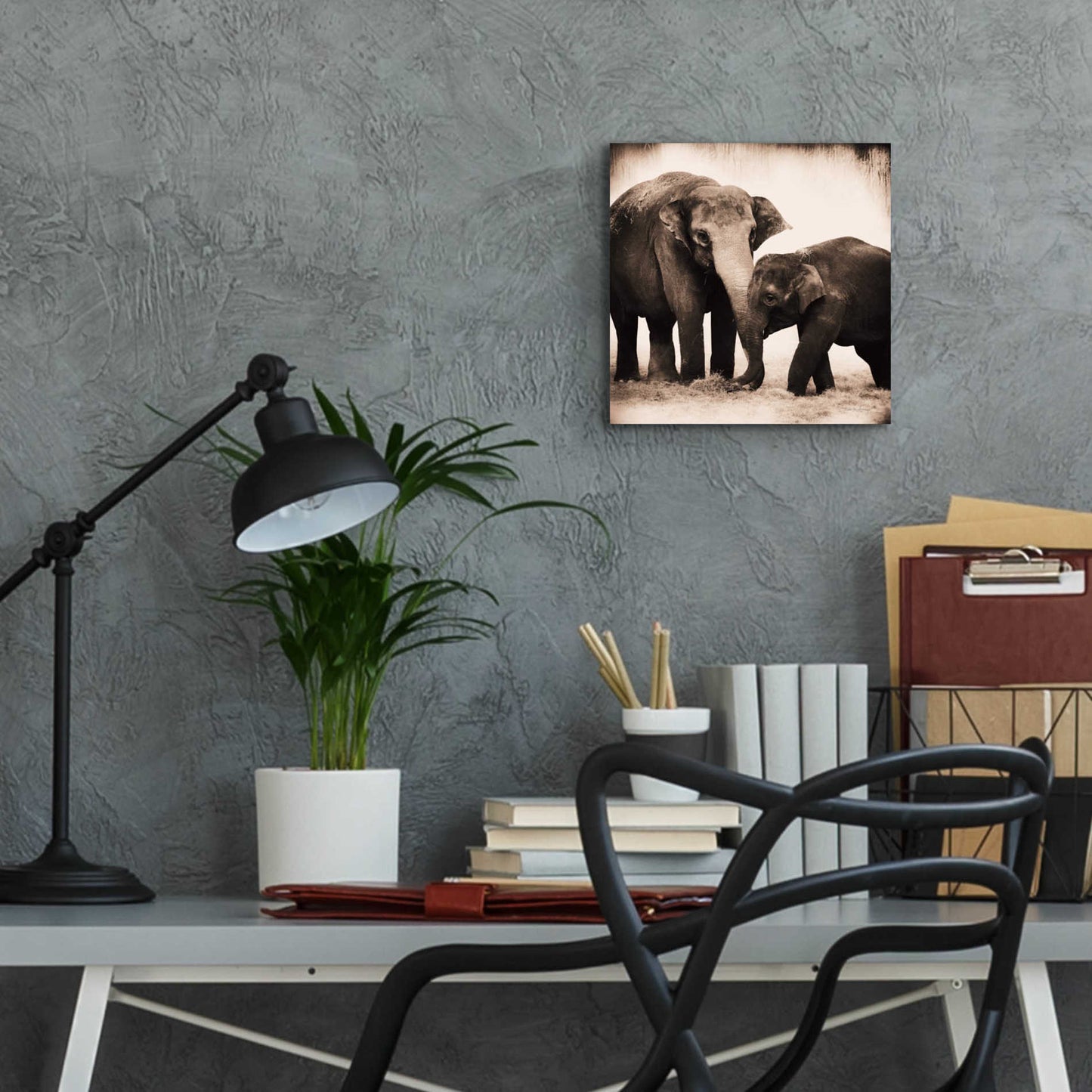 Epic Art 'Elephant III Sepia' by Debra Van Swearingen, Acrylic Glass Wall Art,12x12