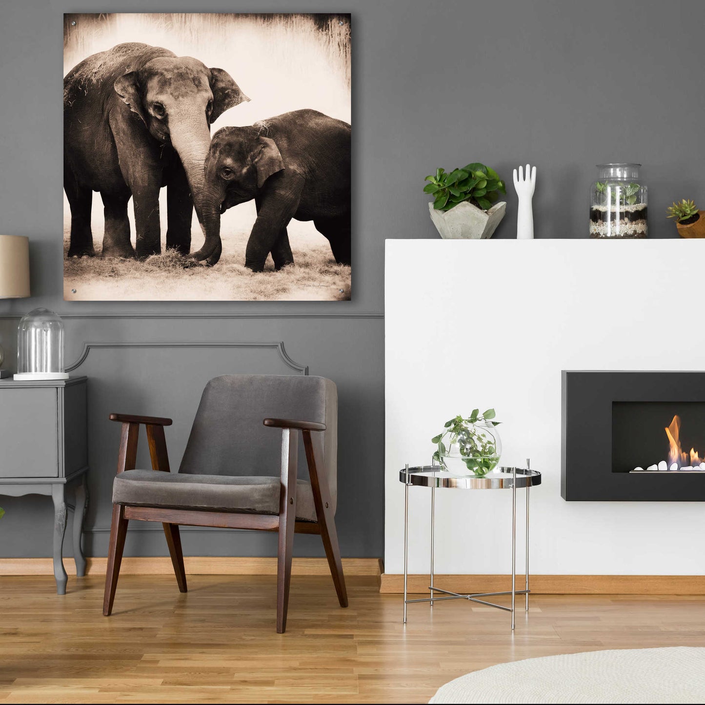 Epic Art 'Elephant III Sepia' by Debra Van Swearingen, Acrylic Glass Wall Art,36x36