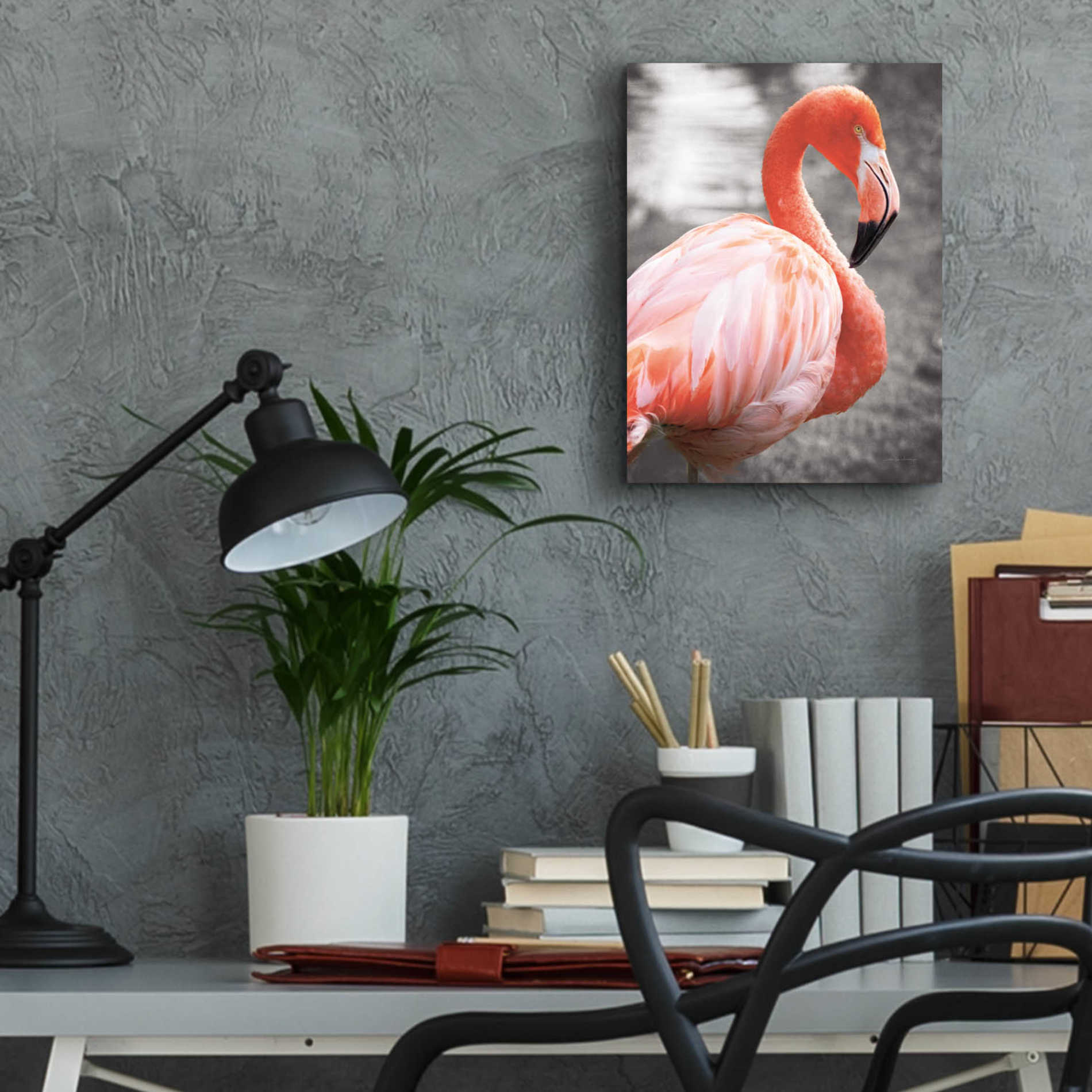 Epic Art 'Flamingo I on BW' by Debra Van Swearingen, Acrylic Glass Wall Art,12x16