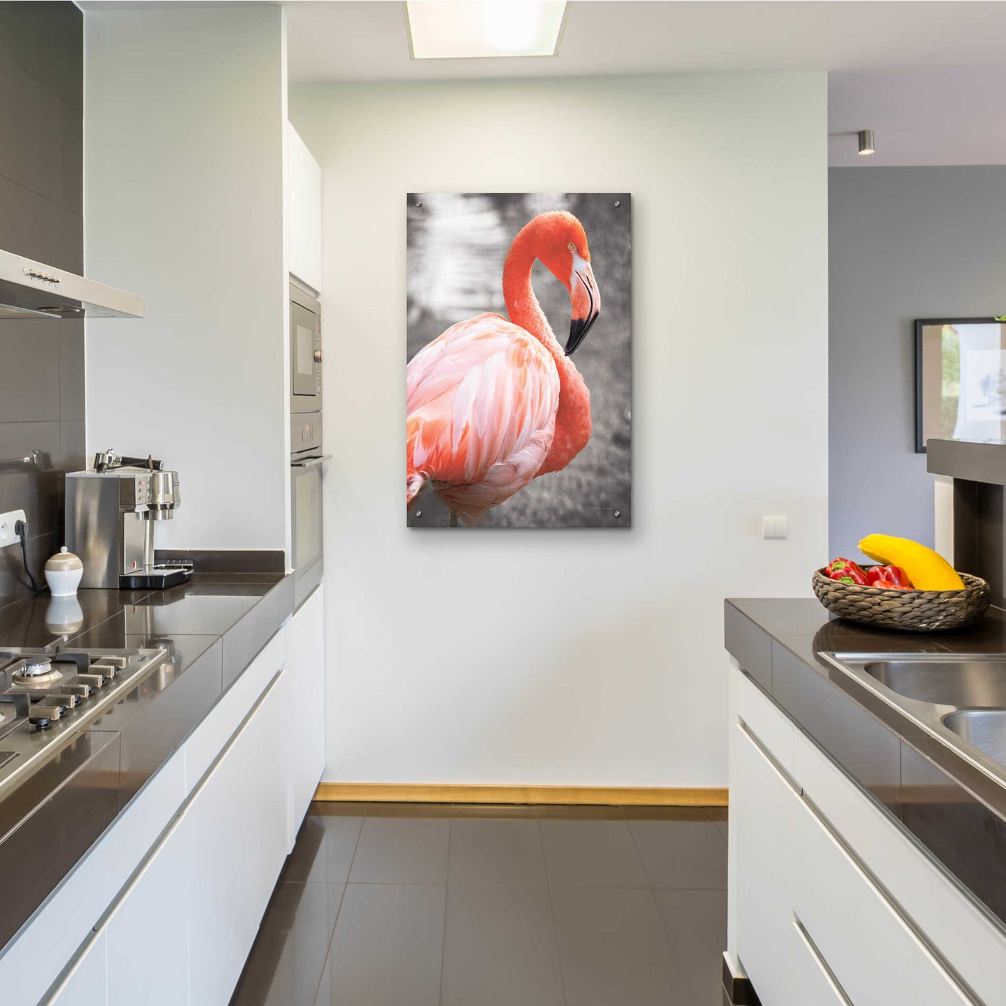 Epic Art 'Flamingo I on BW' by Debra Van Swearingen, Acrylic Glass Wall Art,24x36