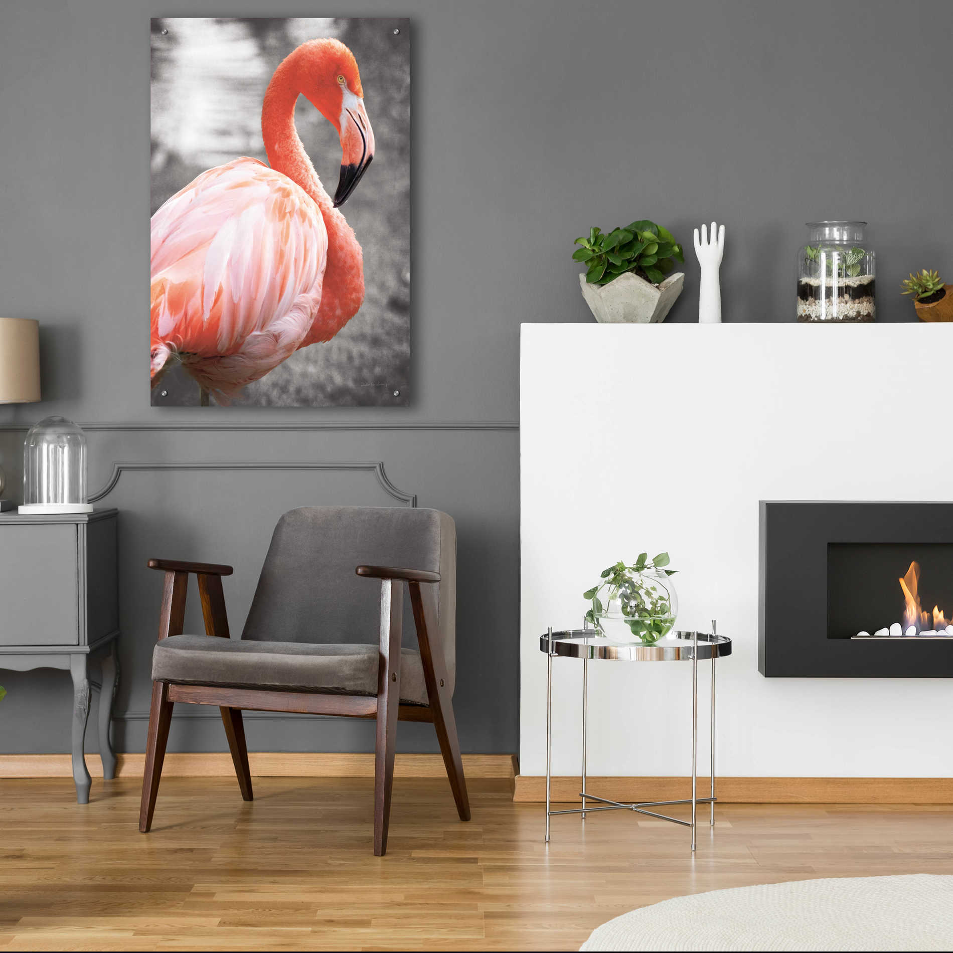 Epic Art 'Flamingo I on BW' by Debra Van Swearingen, Acrylic Glass Wall Art,24x36