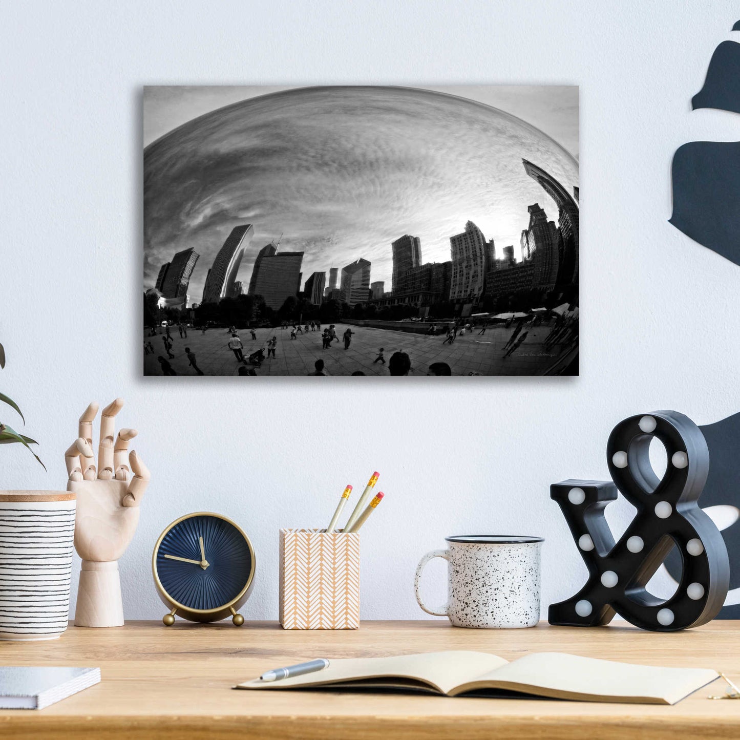 Epic Art 'The Bean Chicago BW' by Debra Van Swearingen, Acrylic Glass Wall Art,16x12