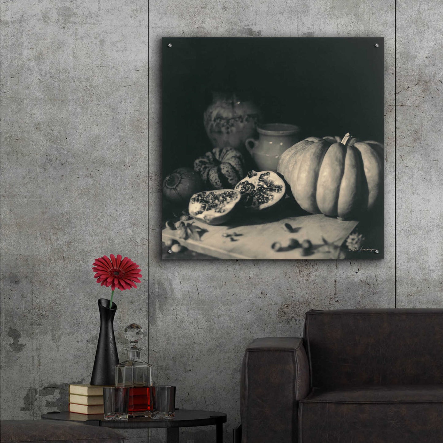 Epic Art 'Pumpkin and Pomegranate' by Debra Van Swearingen, Acrylic Glass Wall Art,36x36