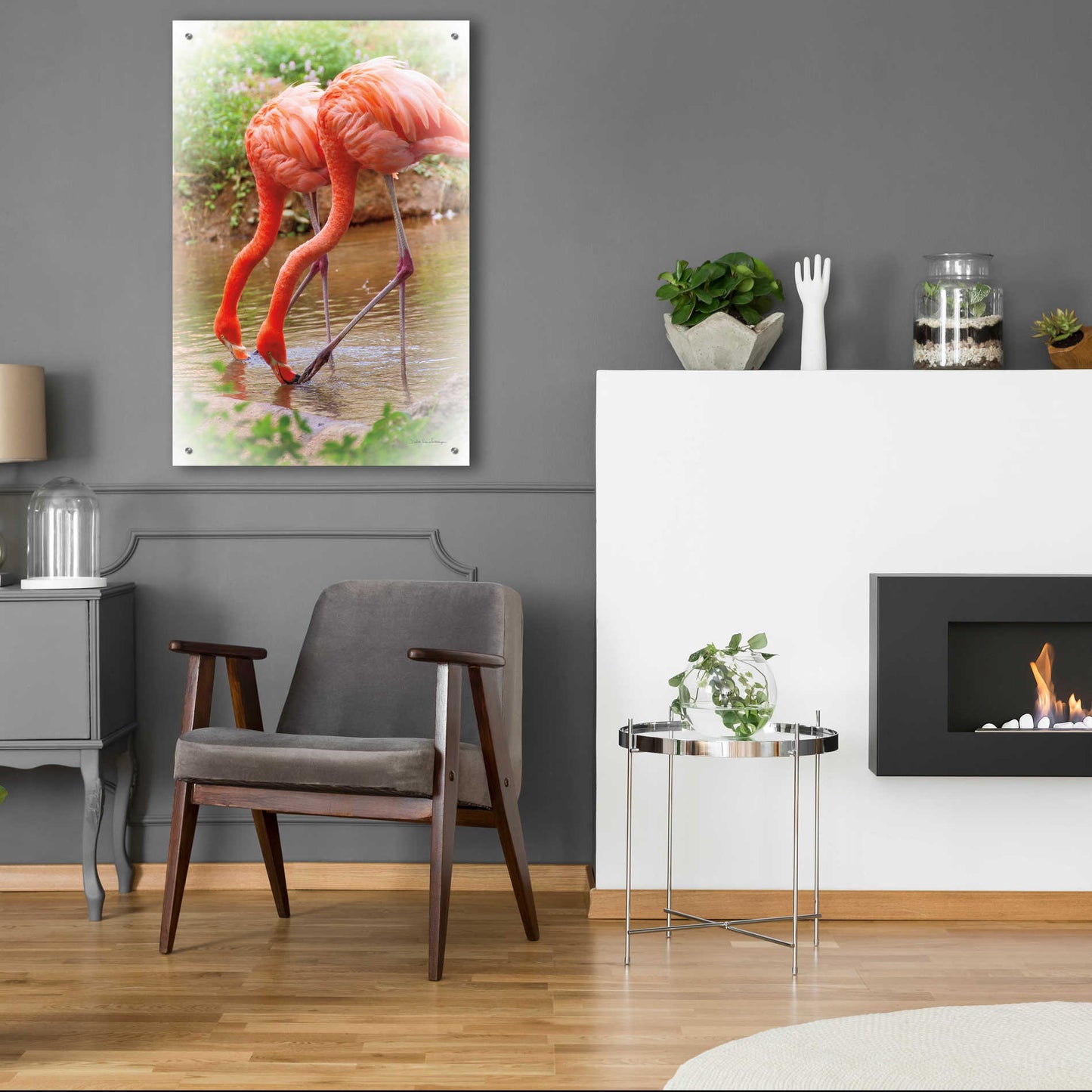 Epic Art 'Two Flamingos' by Debra Van Swearingen, Acrylic Glass Wall Art,24x36