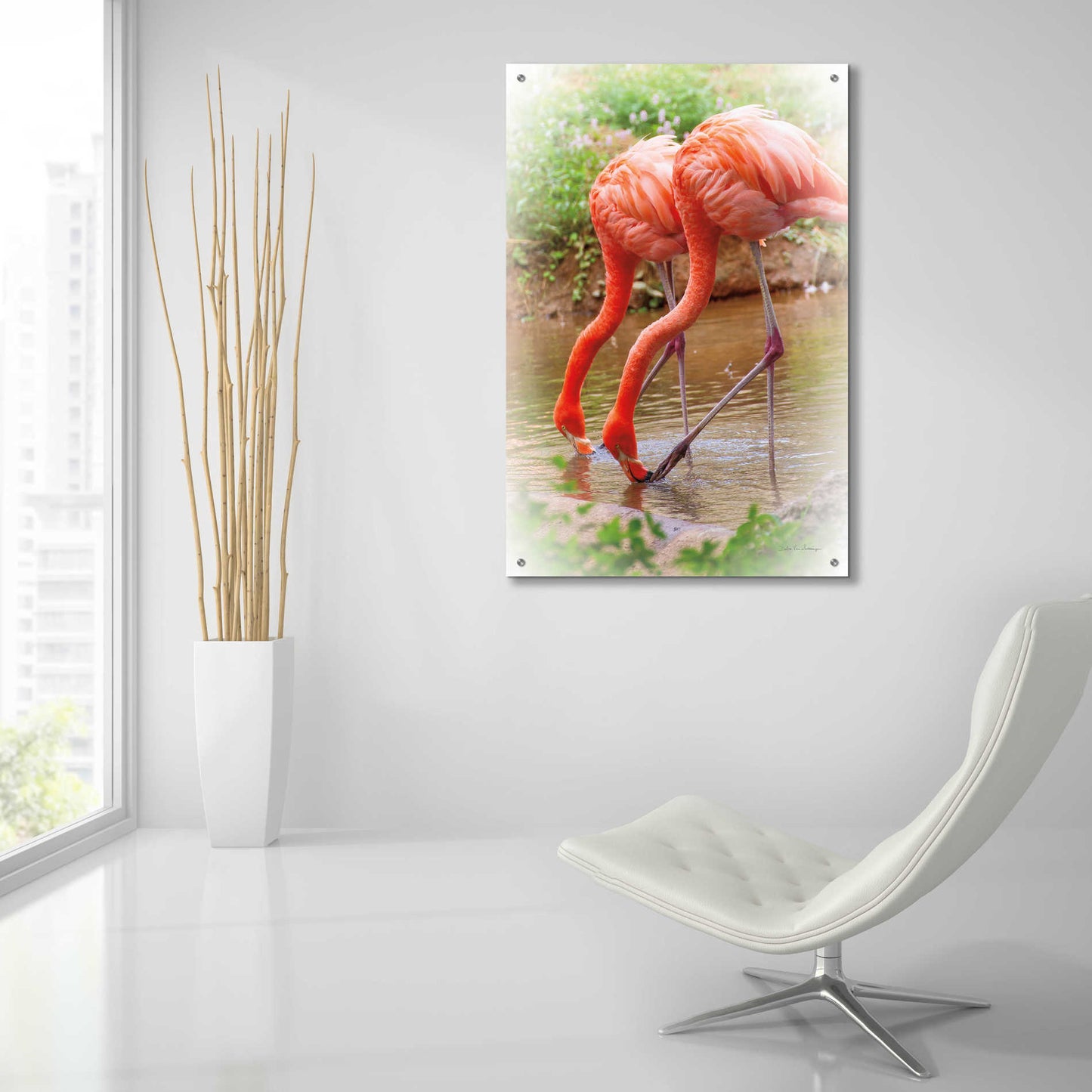 Epic Art 'Two Flamingos' by Debra Van Swearingen, Acrylic Glass Wall Art,24x36