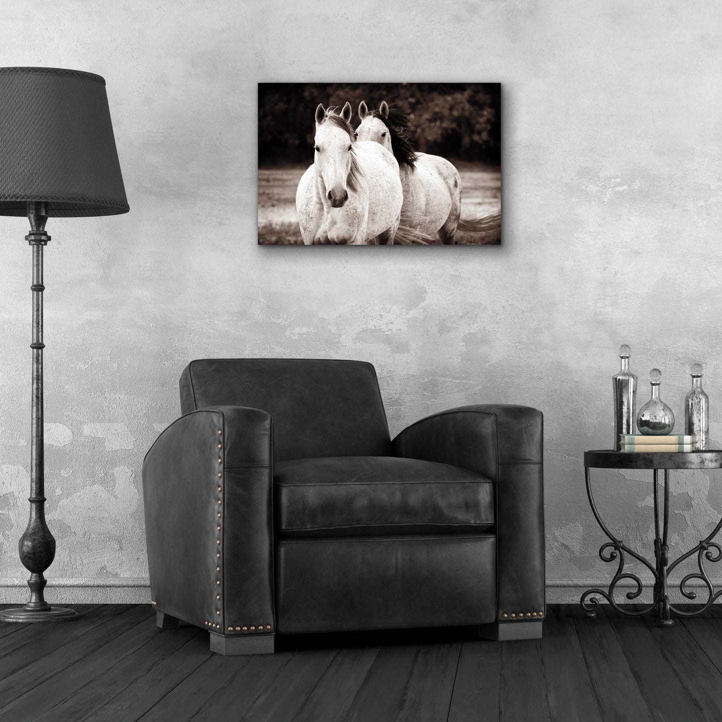 Epic Art 'Two Wild Horses Sepia' by Debra Van Swearingen, Acrylic Glass Wall Art,24x16