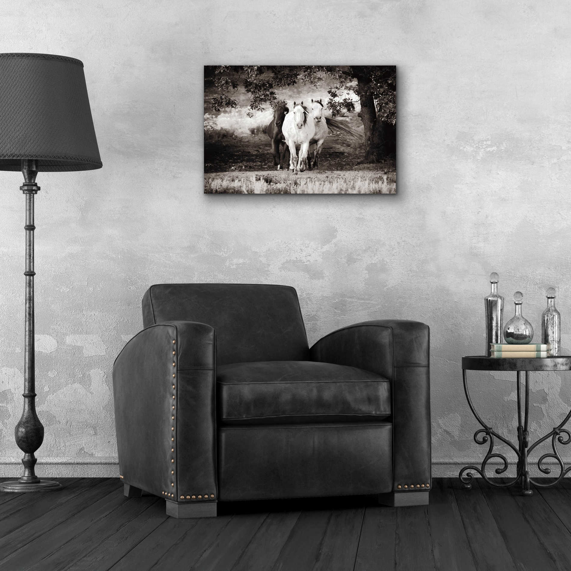 Epic Art 'Three Wild Horses Sepia' by Debra Van Swearingen, Acrylic Glass Wall Art,24x16