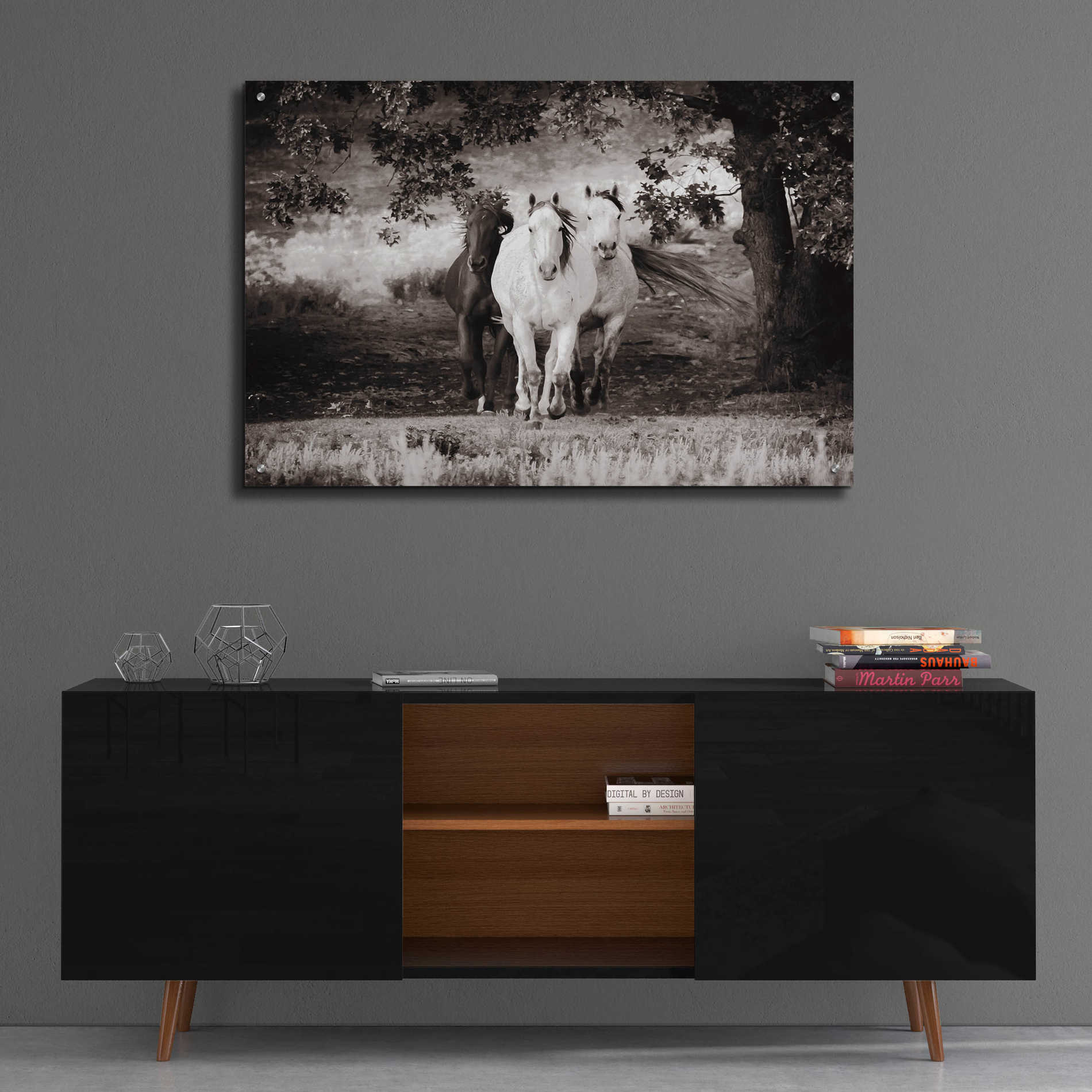 Epic Art 'Three Wild Horses Sepia' by Debra Van Swearingen, Acrylic Glass Wall Art,36x24