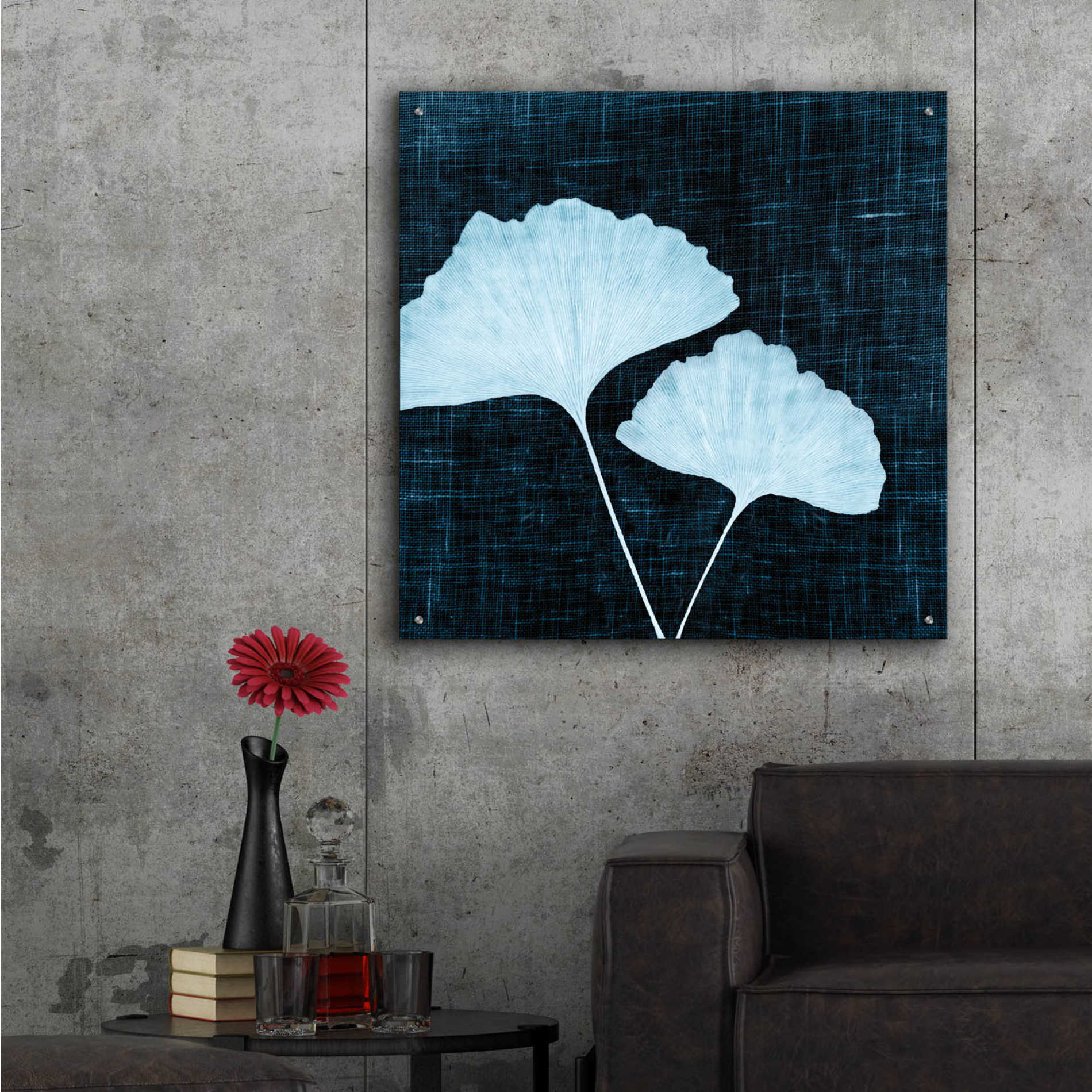 Epic Art 'Leaves on Linen I' by Debra Van Swearingen, Acrylic Glass Wall Art,36x36