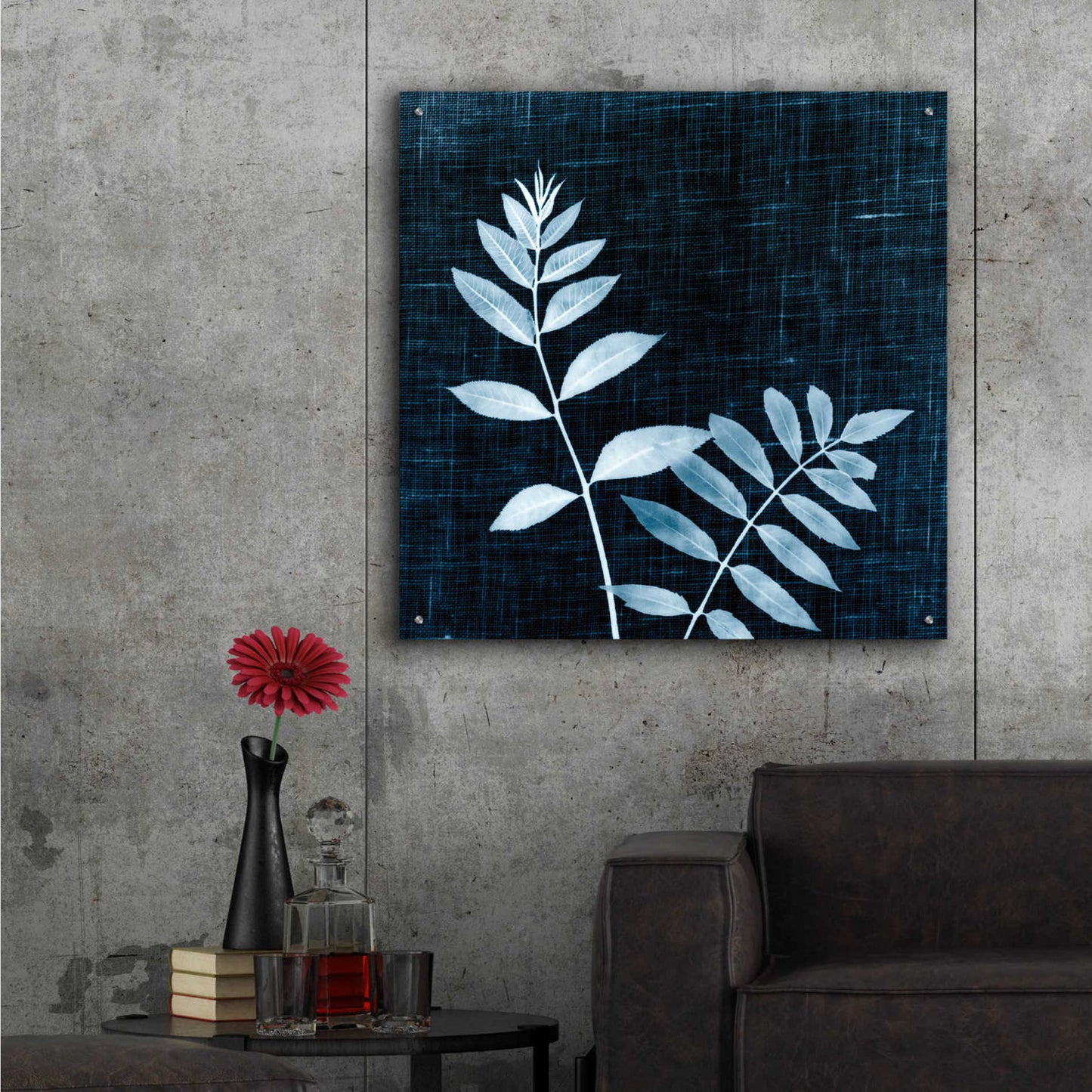 Epic Art 'Leaves on Linen II' by Debra Van Swearingen, Acrylic Glass Wall Art,36x36