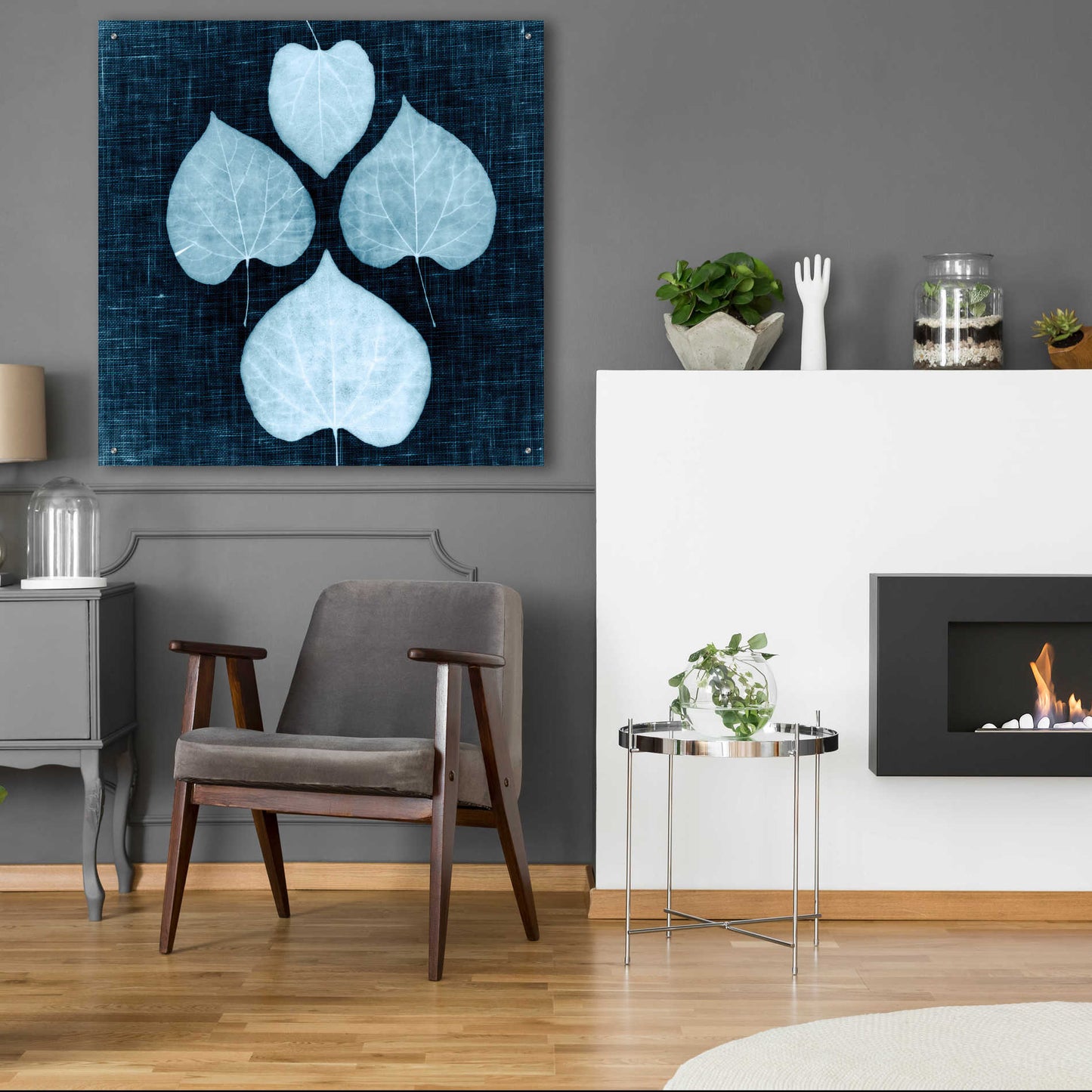 Epic Art 'Leaves on Linen IV' by Debra Van Swearingen, Acrylic Glass Wall Art,36x36