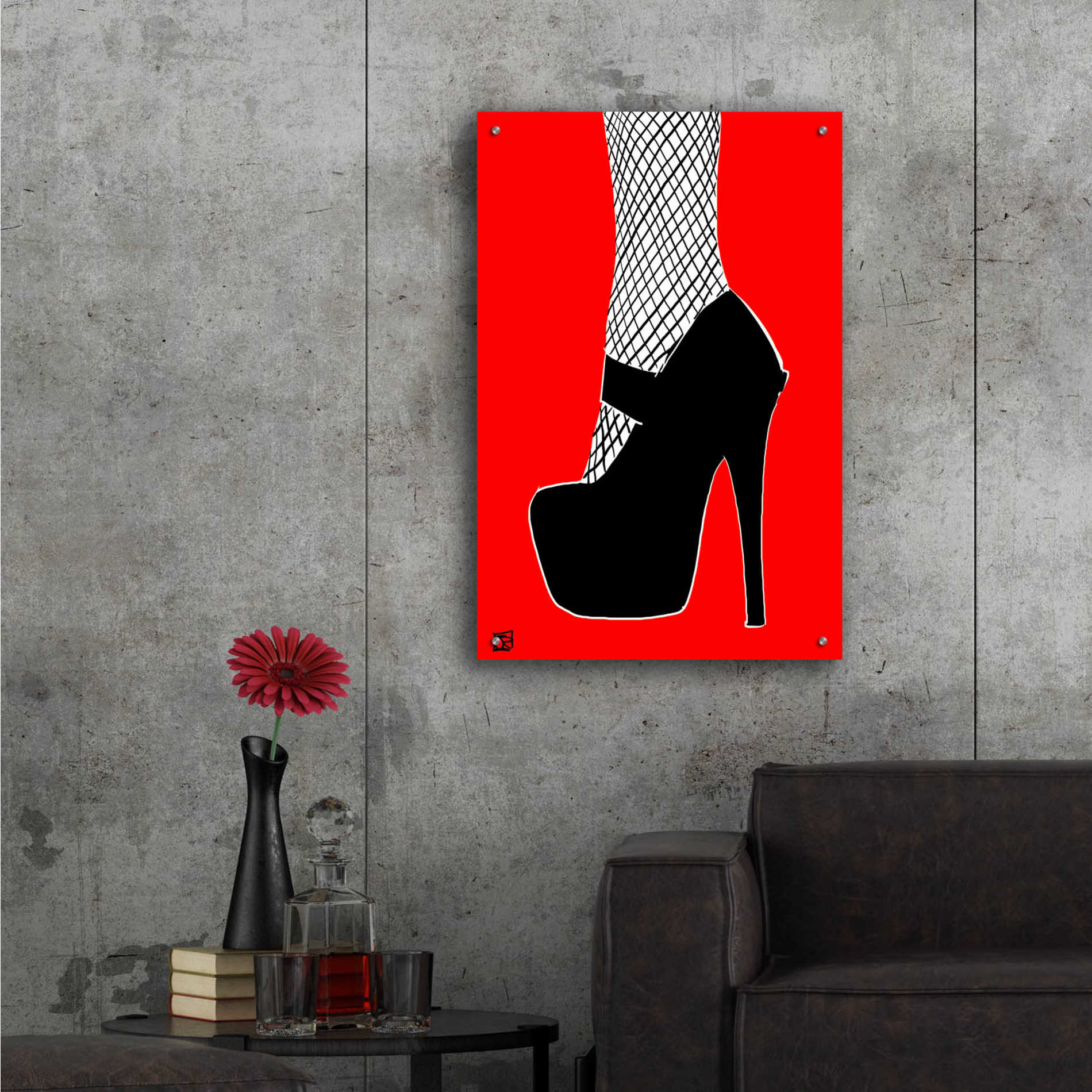 Epic Art 'Black heel on red' by Giuseppe Cristiano, Acrylic Glass Wall Art,24x36