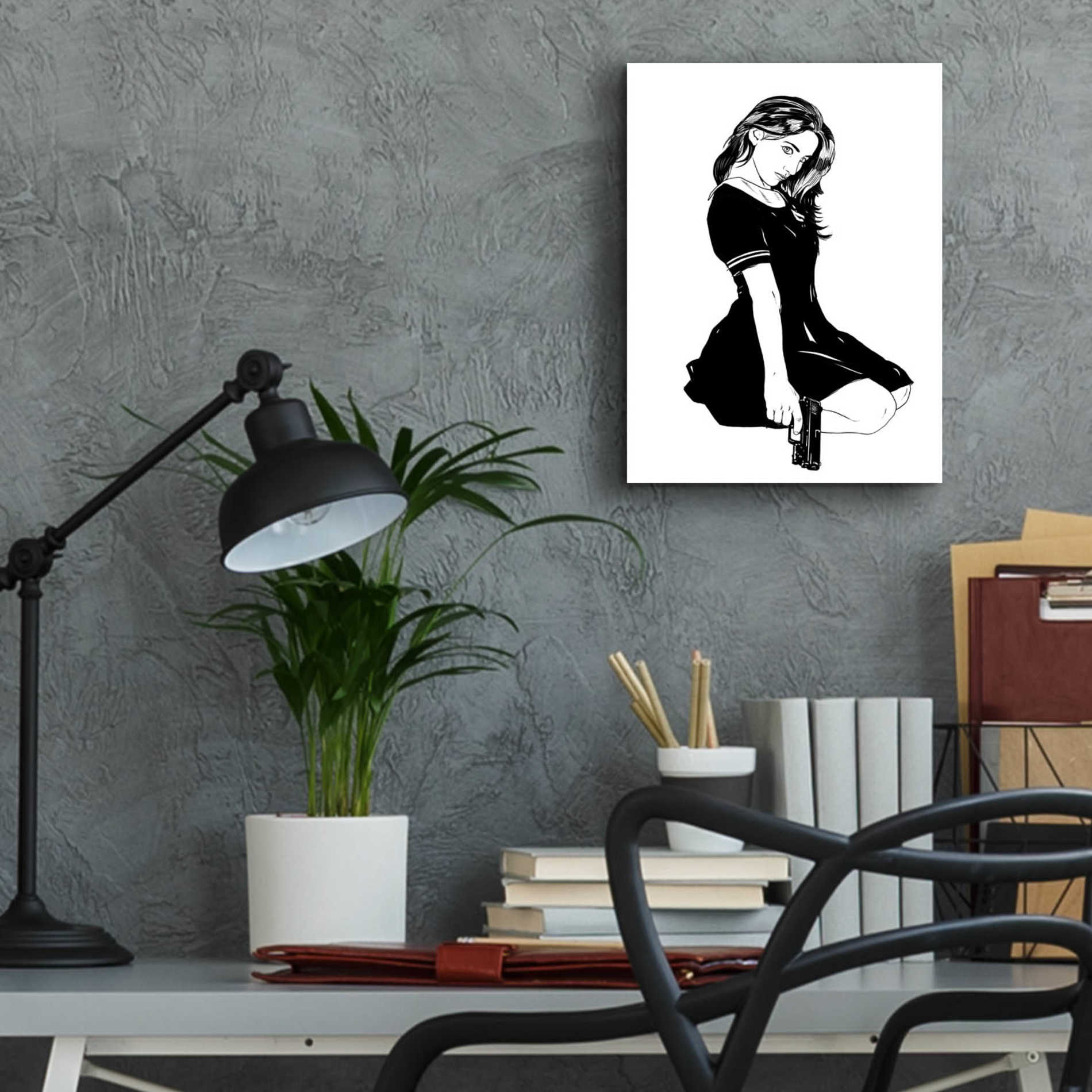 Epic Art 'Girl With Gun II' by Giuseppe Cristiano, Acrylic Glass Wall Art,12x16