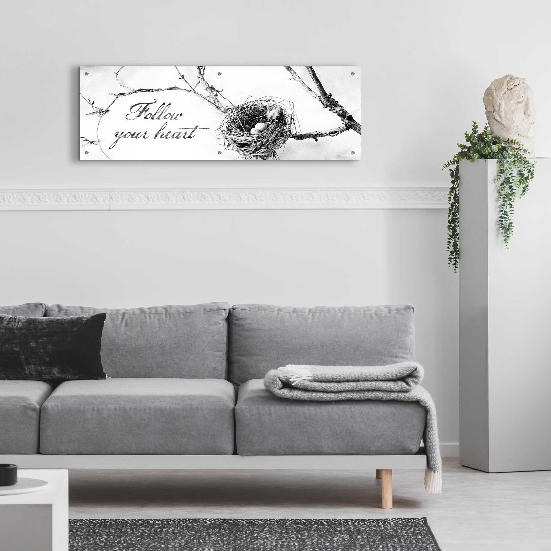 Epic Art 'Nest and Branch Follow Your Heart' by Debra Van Swearingen, Acrylic Glass Wall Art,48x16