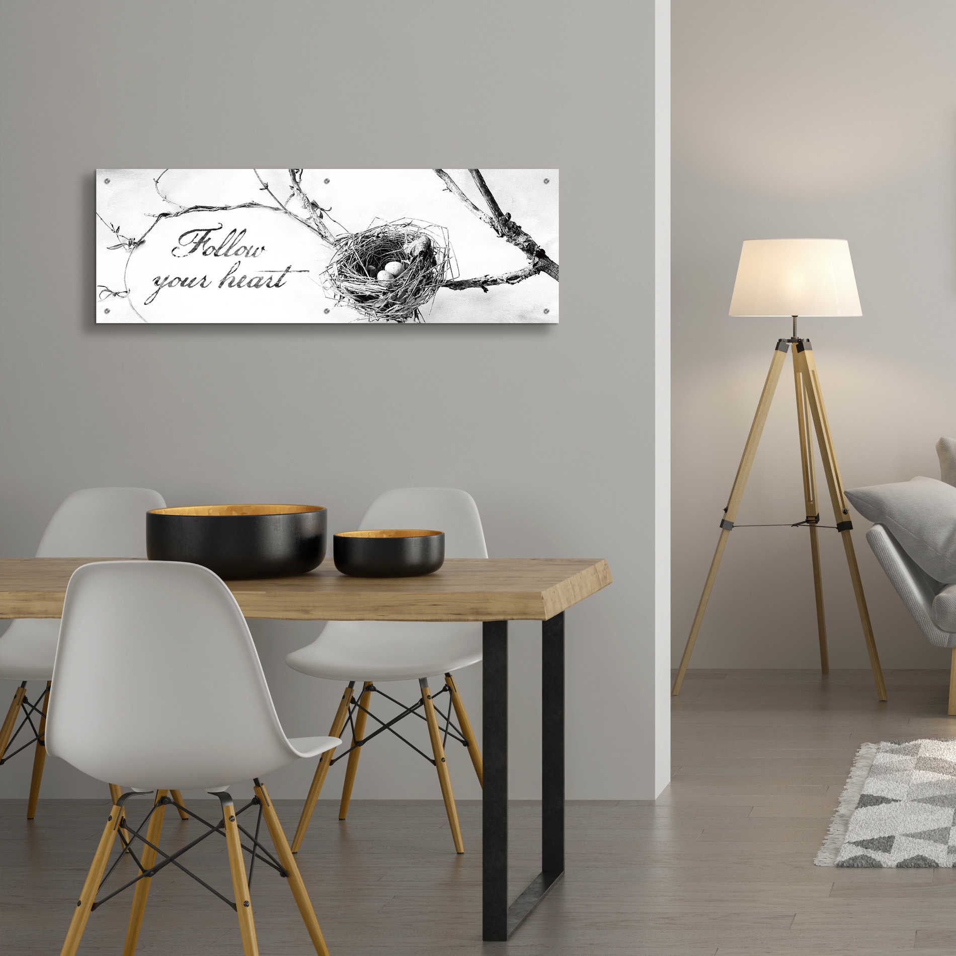 Epic Art 'Nest and Branch Follow Your Heart' by Debra Van Swearingen, Acrylic Glass Wall Art,48x16