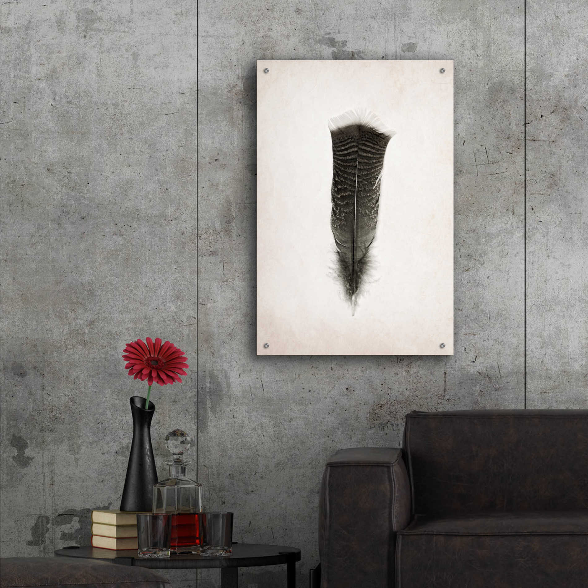 Epic Art 'Feather III B&W' by Debra Van Swearingen, Acrylic Glass Wall Art,24x36