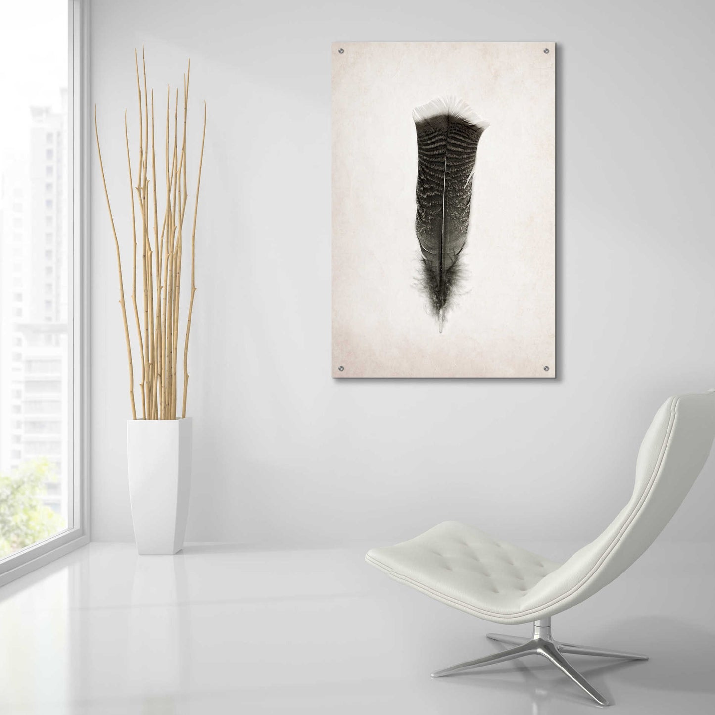 Epic Art 'Feather III B&W' by Debra Van Swearingen, Acrylic Glass Wall Art,24x36