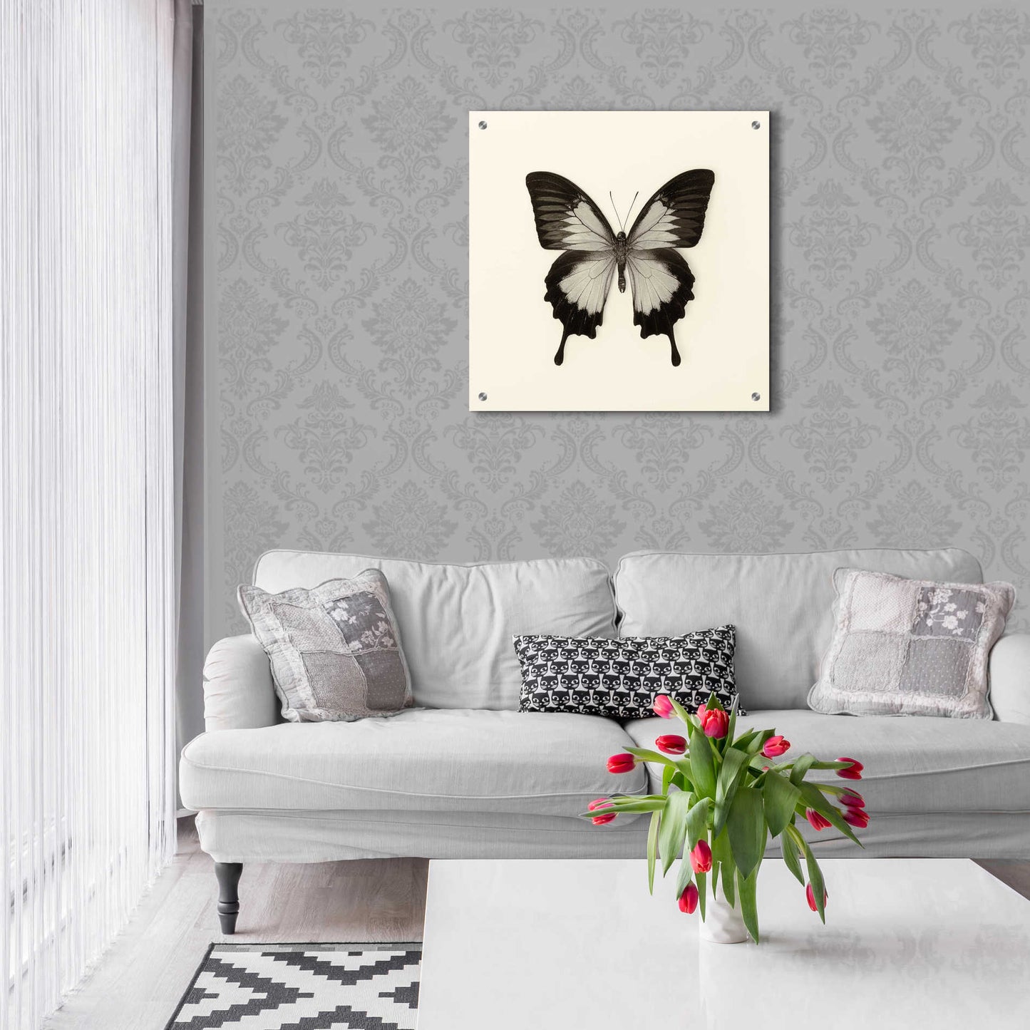 Epic Art 'Butterfly III B&W' by Debra Van Swearingen, Acrylic Glass Wall Art,24x24