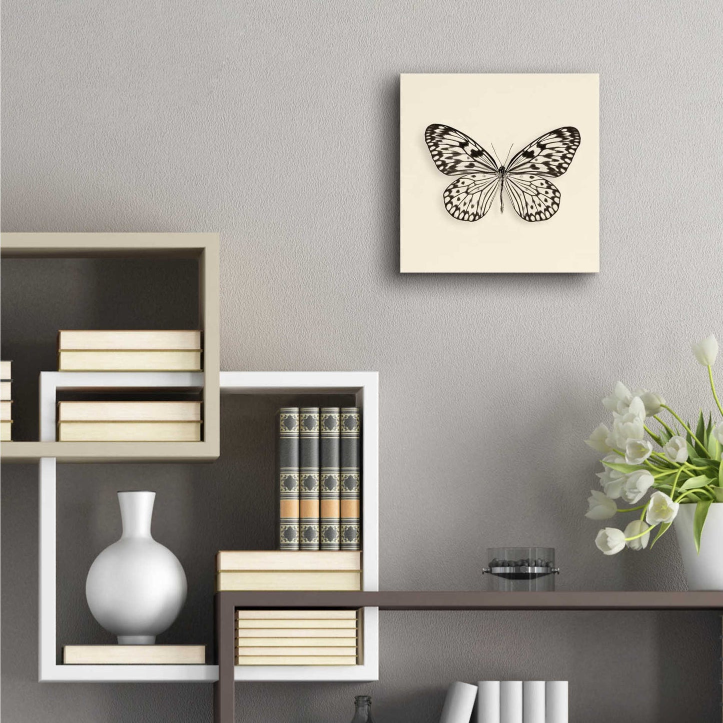 Epic Art 'Butterfly V B&W' by Debra Van Swearingen, Acrylic Glass Wall Art,12x12