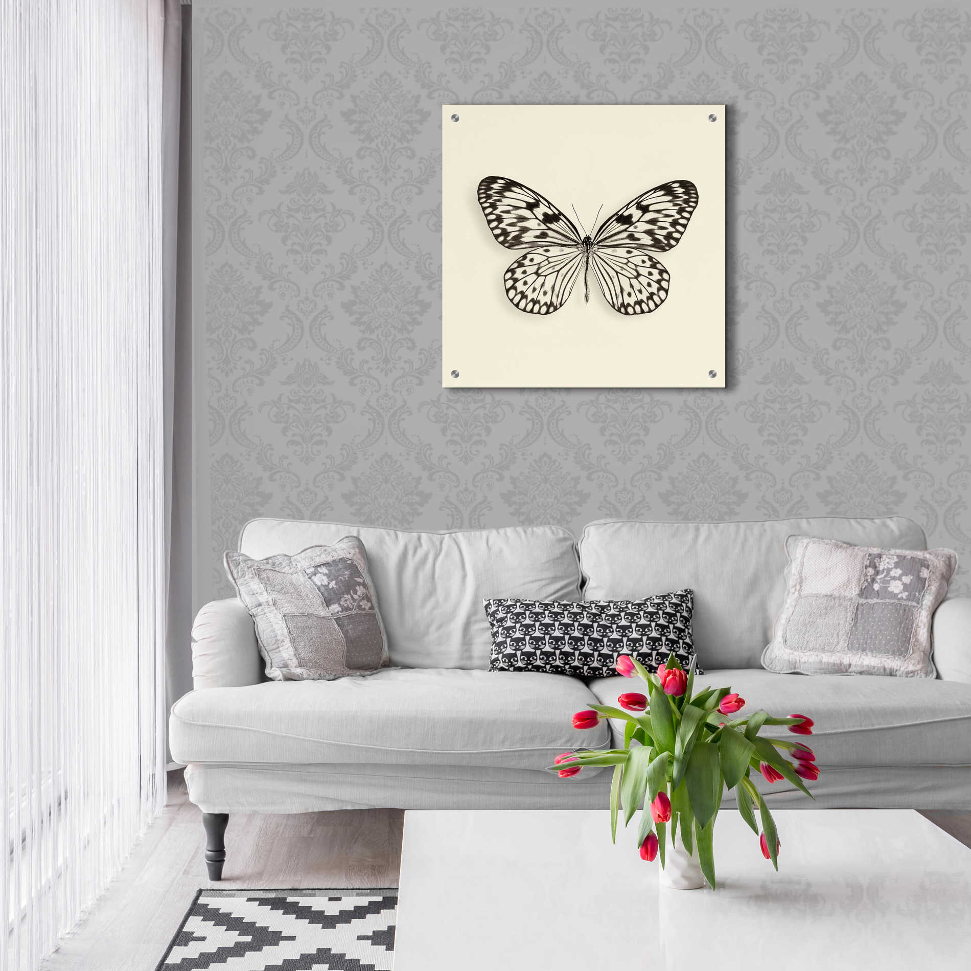 Epic Art 'Butterfly V B&W' by Debra Van Swearingen, Acrylic Glass Wall Art,24x24