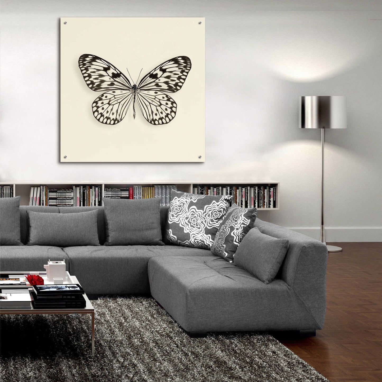 Epic Art 'Butterfly V B&W' by Debra Van Swearingen, Acrylic Glass Wall Art,36x36