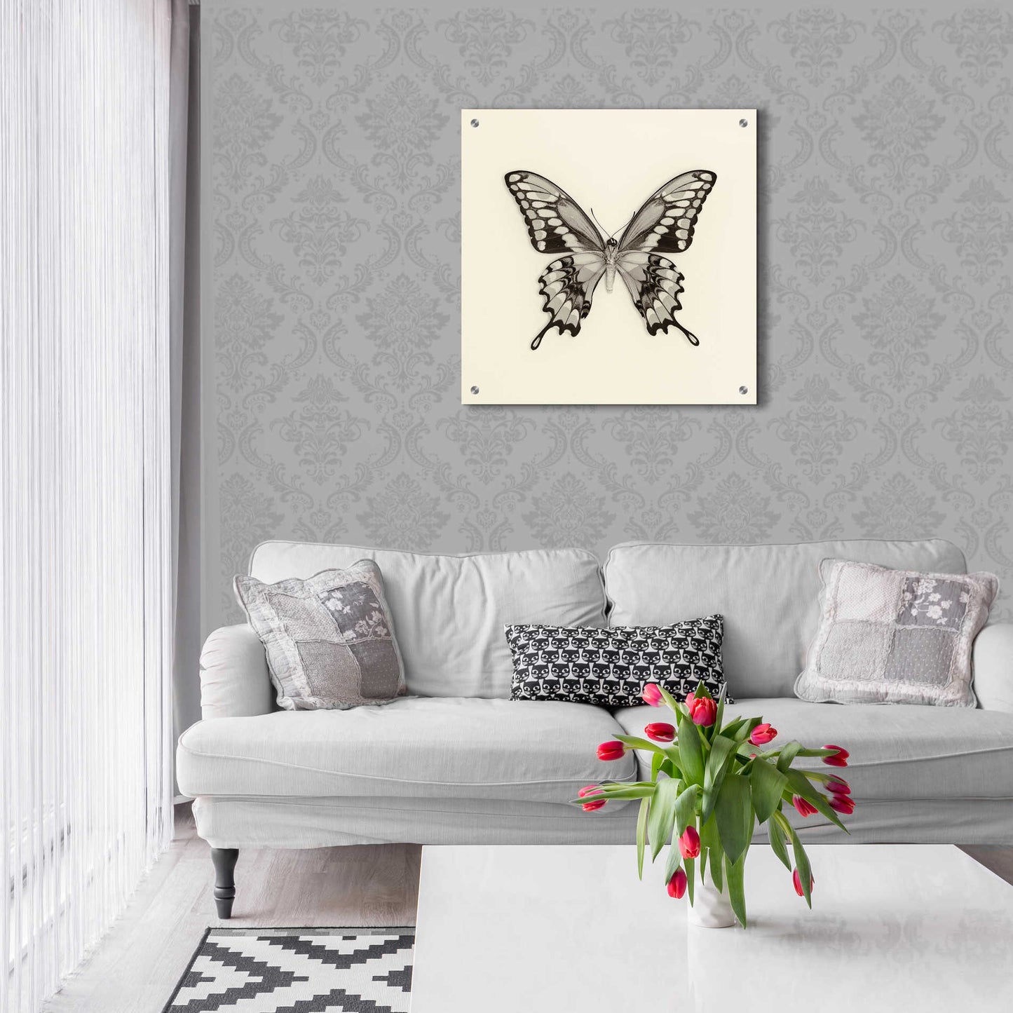 Epic Art 'Butterfly VI B&W' by Debra Van Swearingen, Acrylic Glass Wall Art,24x24