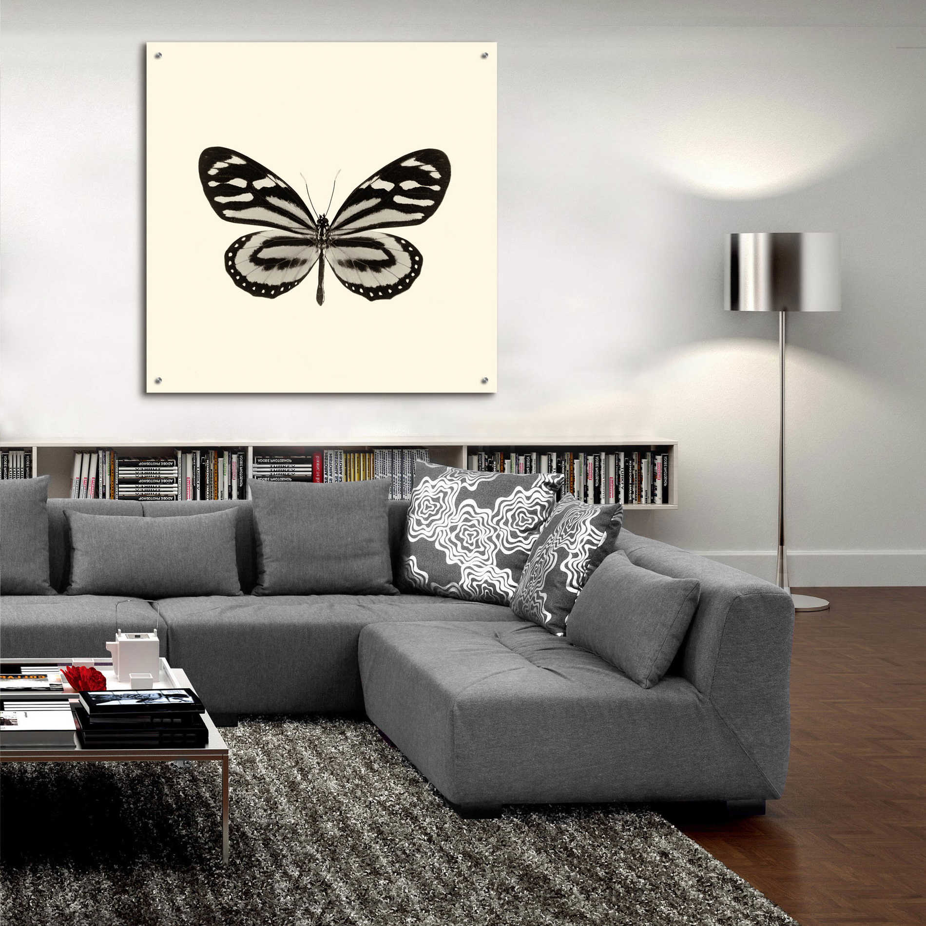 Epic Art 'Butterfly VIII B&W' by Debra Van Swearingen, Acrylic Glass Wall Art,36x36