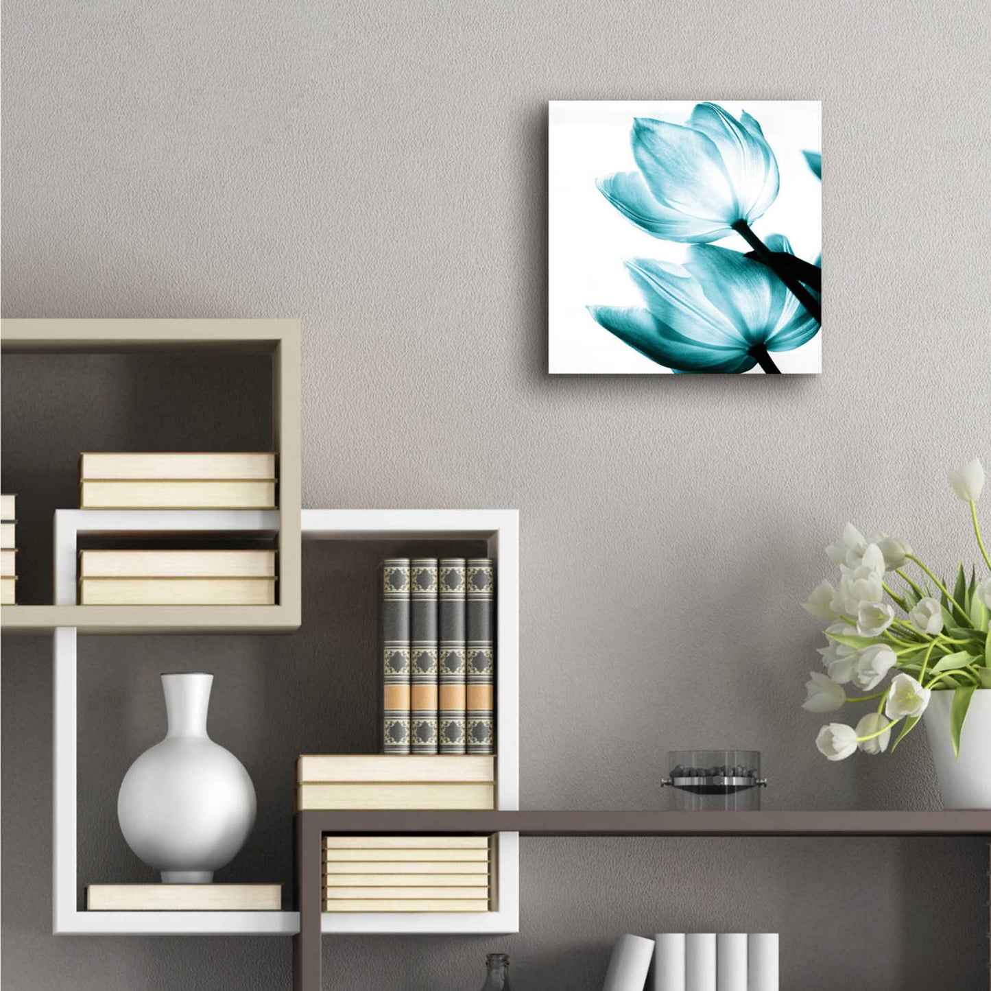 Epic Art 'Translucent Tulips II Teal' by Debra Van Swearingen, Acrylic Glass Wall Art,12x12