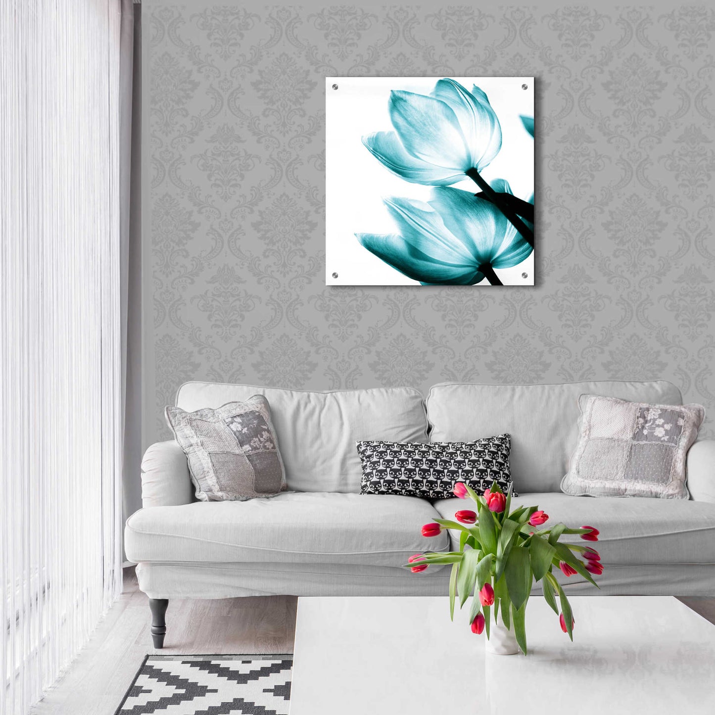 Epic Art 'Translucent Tulips II Teal' by Debra Van Swearingen, Acrylic Glass Wall Art,24x24