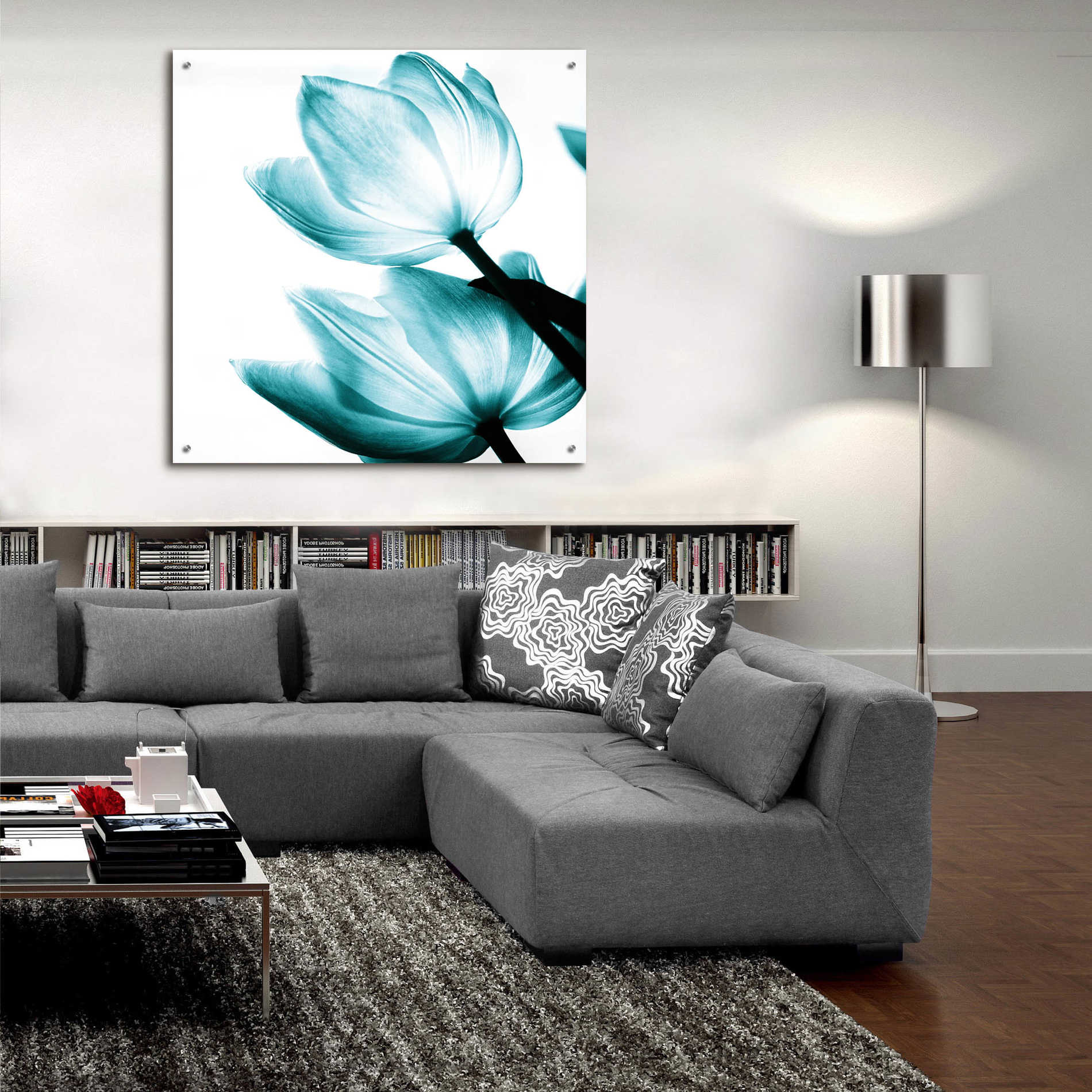 Epic Art 'Translucent Tulips II Teal' by Debra Van Swearingen, Acrylic Glass Wall Art,36x36