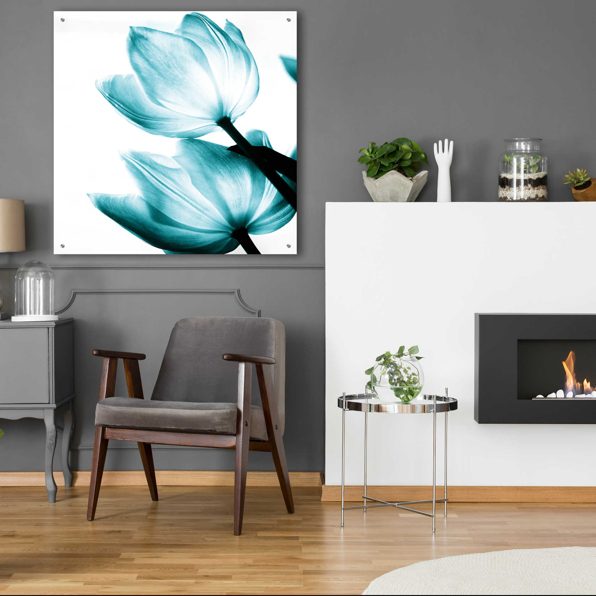 Epic Art 'Translucent Tulips II Teal' by Debra Van Swearingen, Acrylic Glass Wall Art,36x36