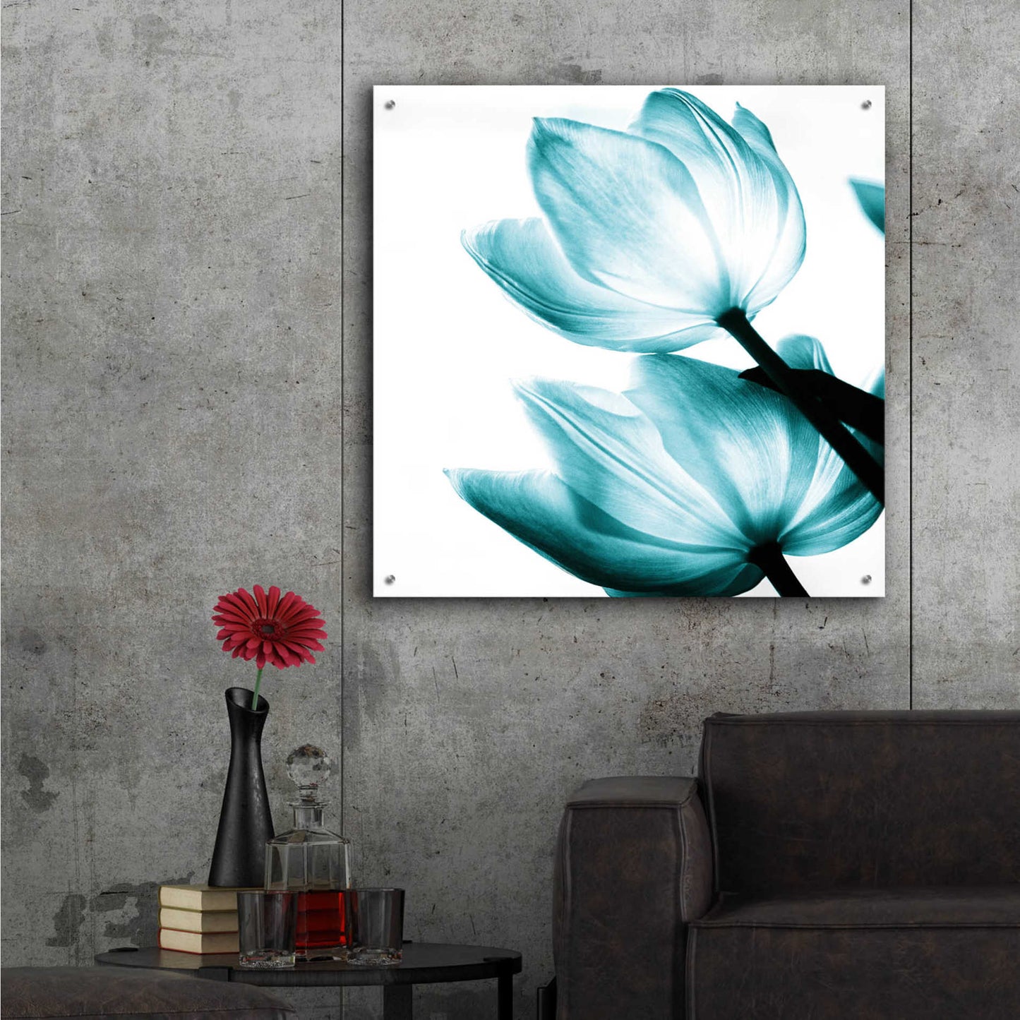 Epic Art 'Translucent Tulips II Teal' by Debra Van Swearingen, Acrylic Glass Wall Art,36x36