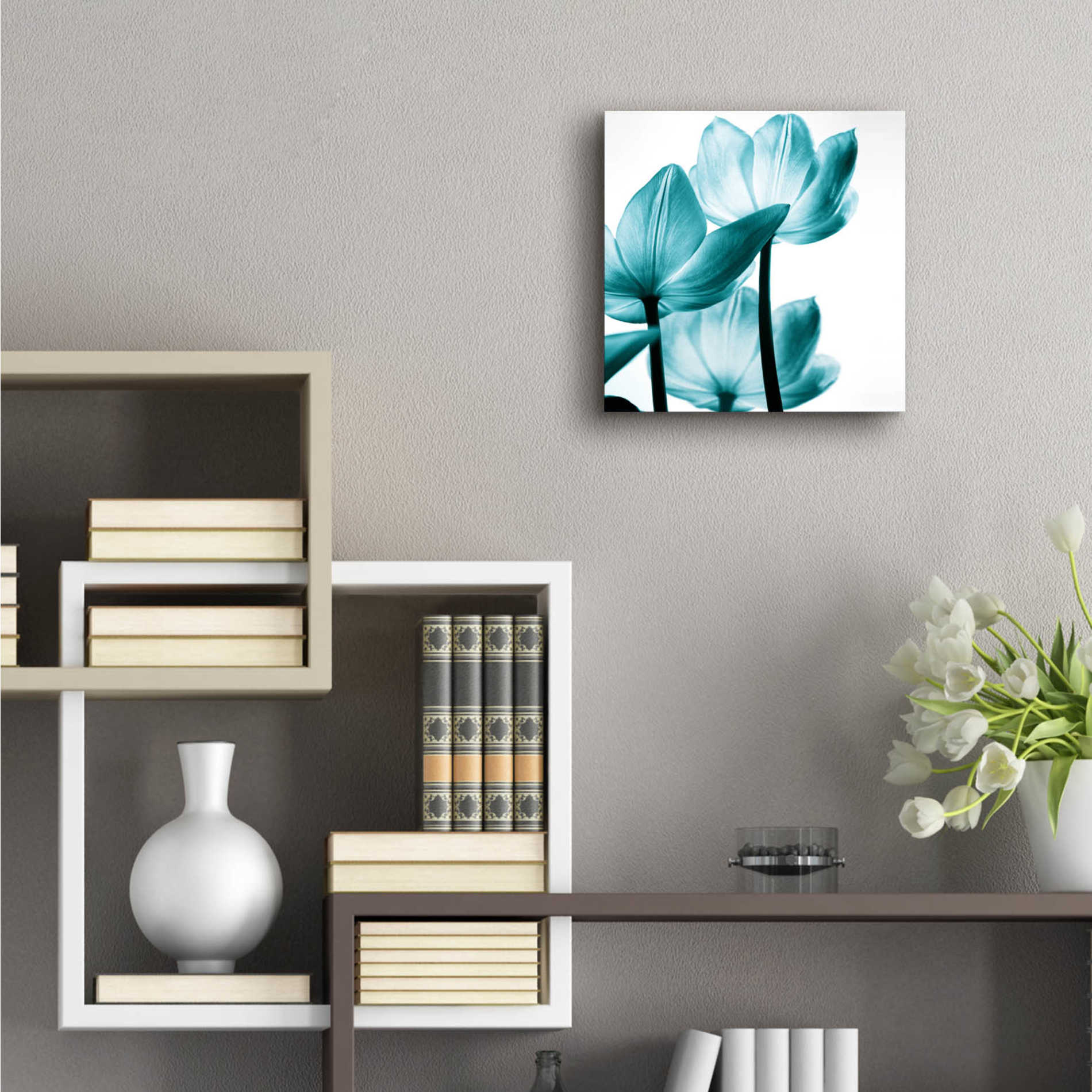 Epic Art 'Translucent Tulips III Teal' by Debra Van Swearingen, Acrylic Glass Wall Art,12x12