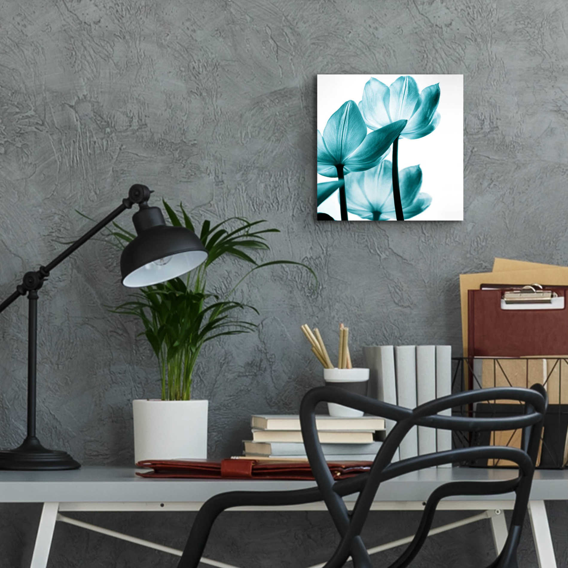 Epic Art 'Translucent Tulips III Teal' by Debra Van Swearingen, Acrylic Glass Wall Art,12x12