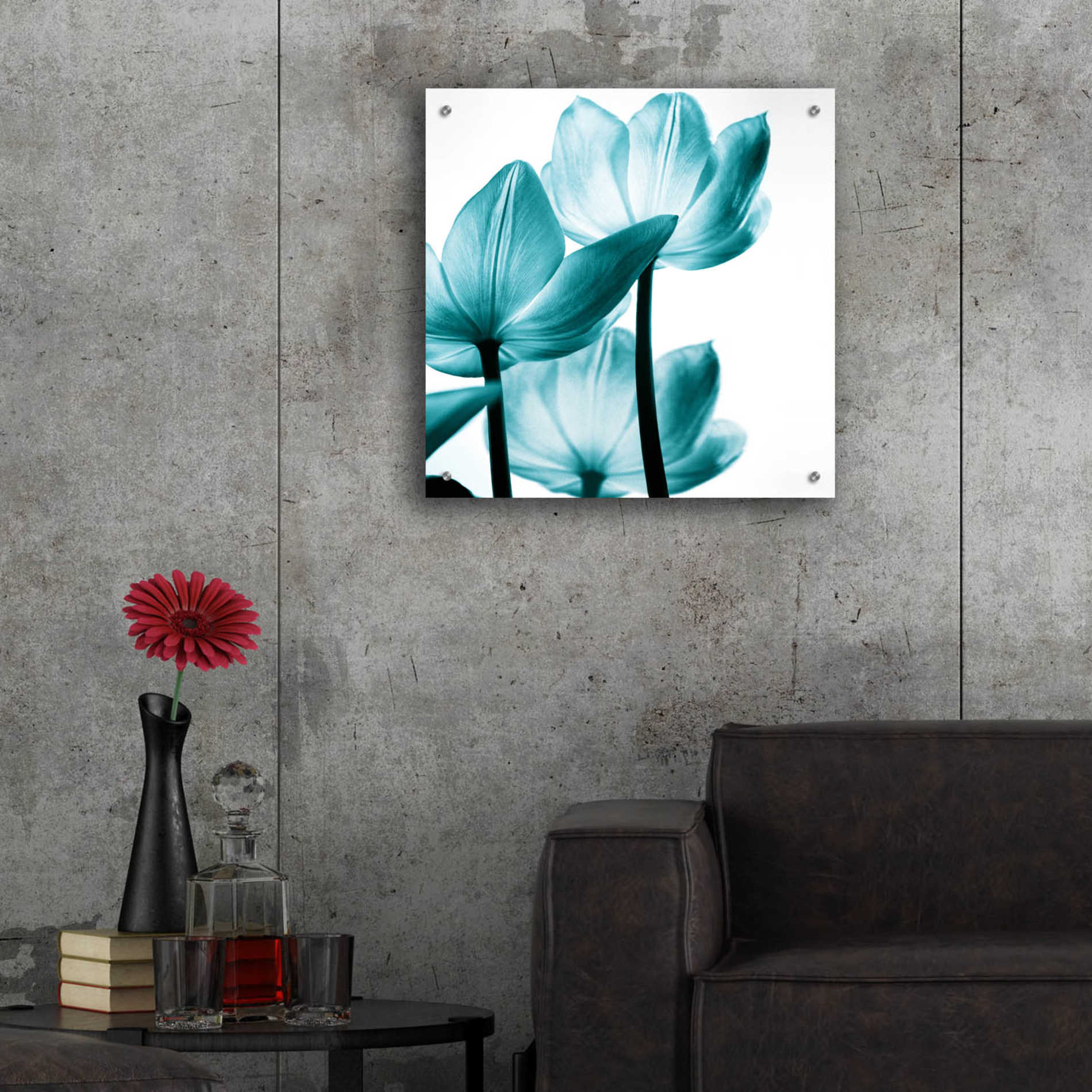 Epic Art 'Translucent Tulips III Teal' by Debra Van Swearingen, Acrylic Glass Wall Art,24x24